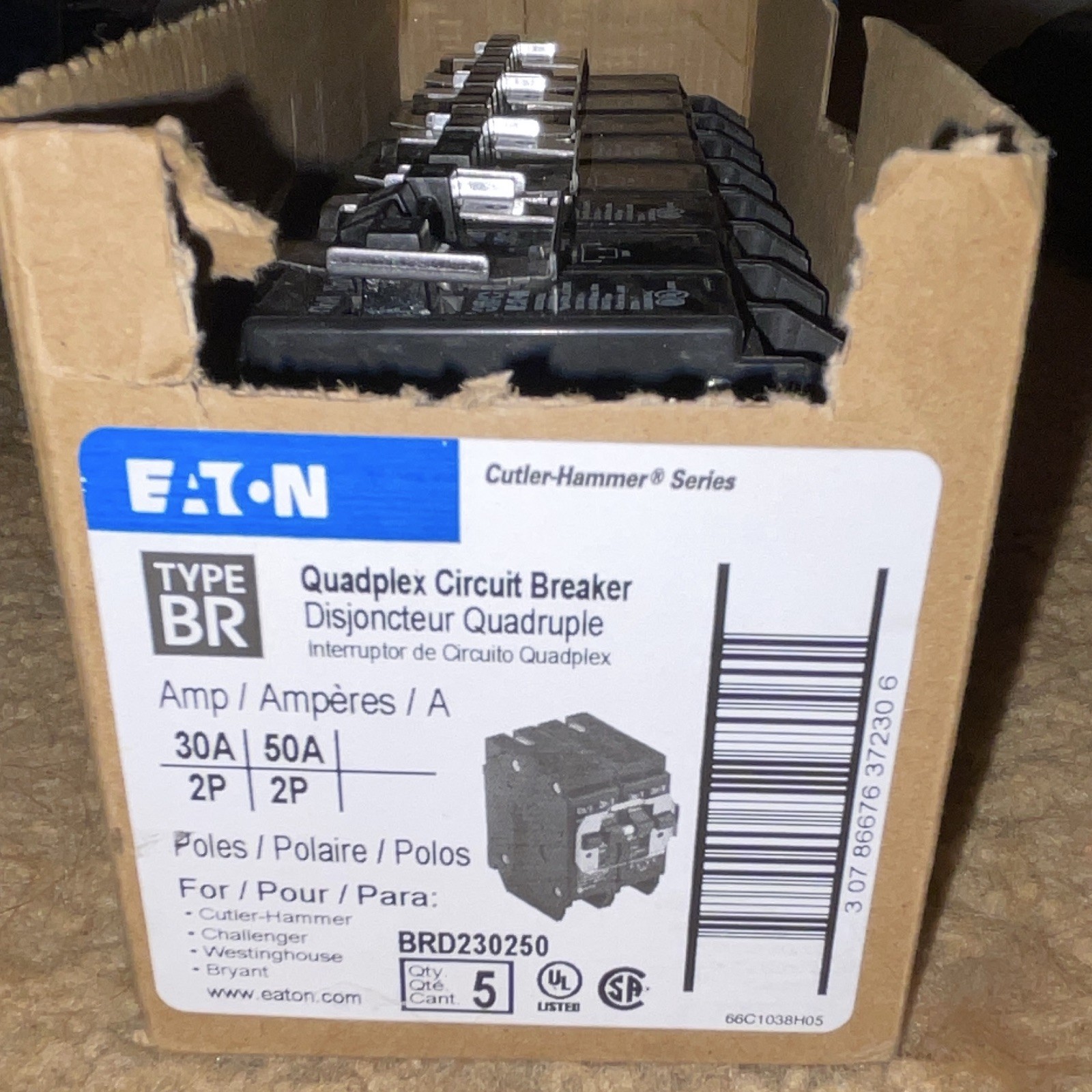 Eaton BRD230250 Quadplex 30/50A 4-Pole 120/240V Plug-In Circuit Breaker