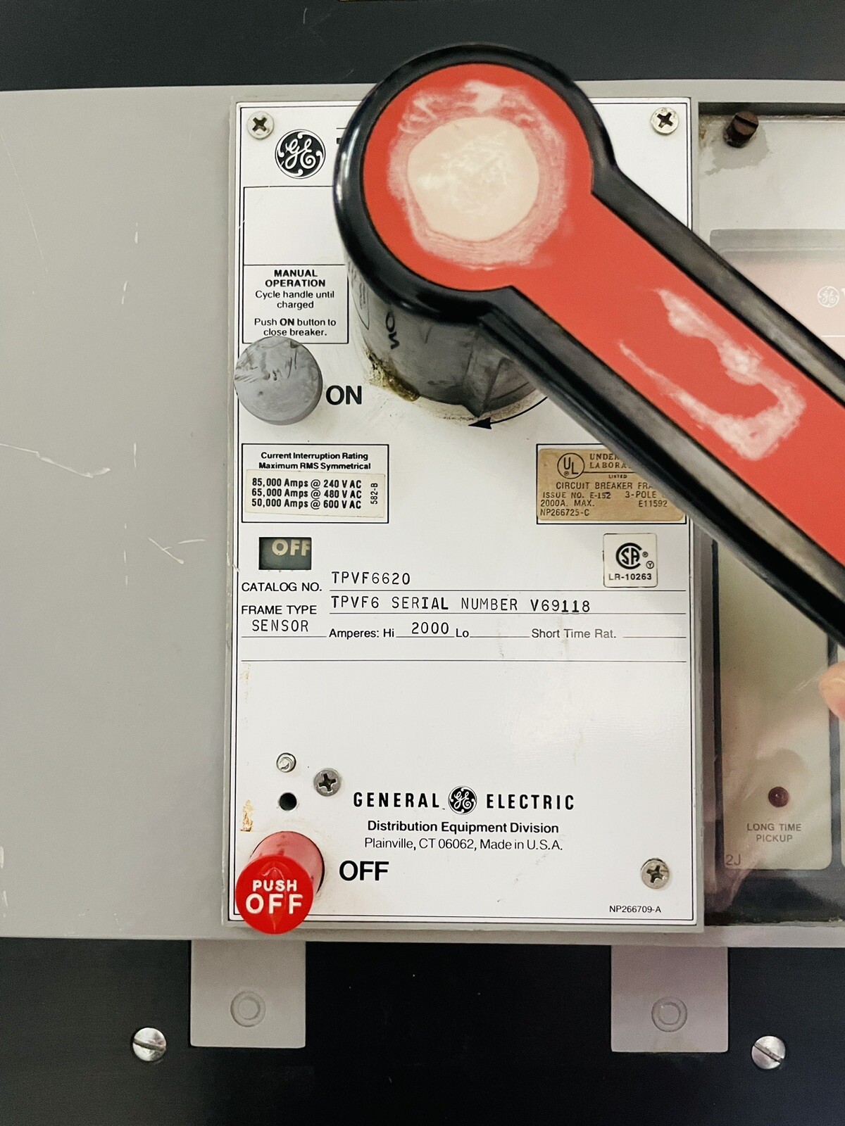 GE TPVF6620 2000A POWER BREAK CIRCUIT BREAKER, 0382A