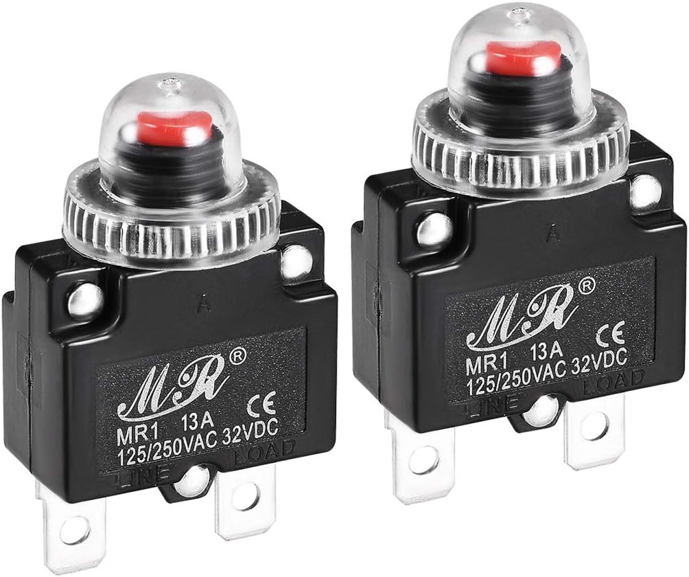 Thermal Circuit Breakers 13A 125/250V AC 32V DC Push Button Reset Overload Prote