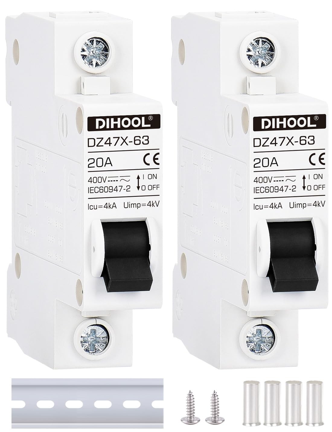 DIHOOL AC/DC Miniature Circuit Breakers, 2 Pack, Single Pole 20 Amp, 12V 24V …