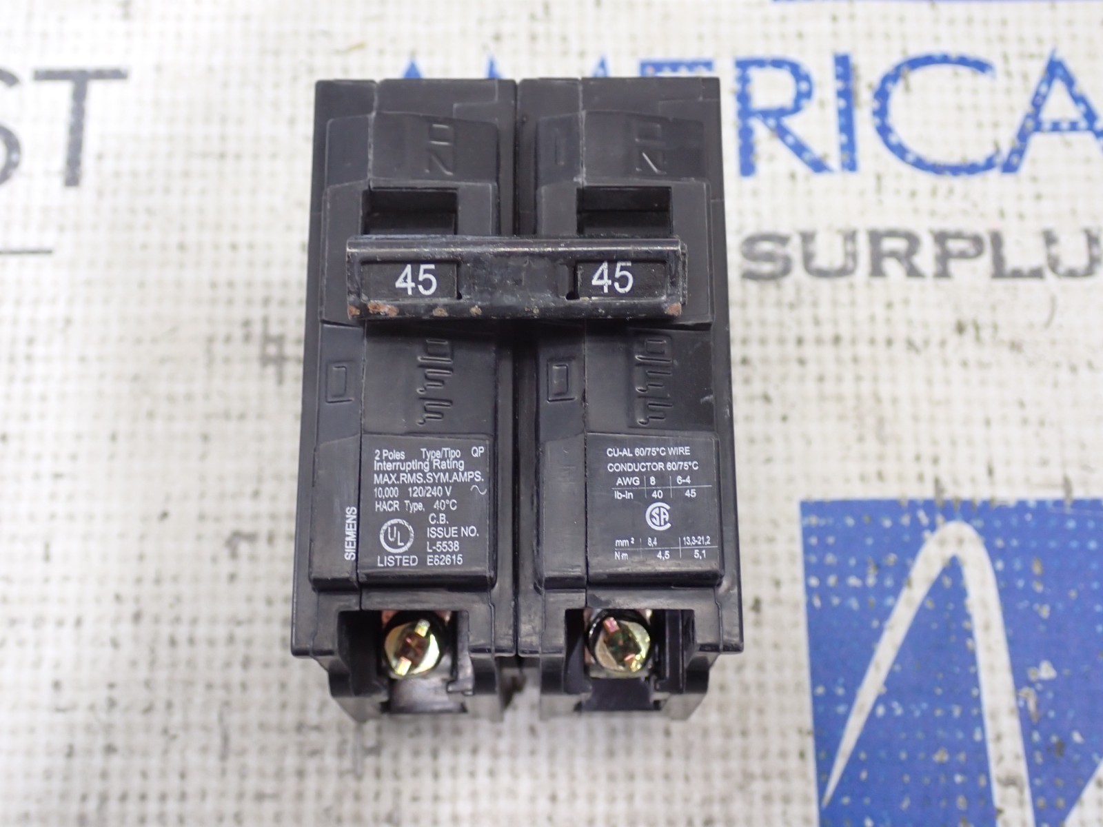 Siemens Q245 45 Amp 2 Pole 120/240V Plug in Circuit Breaker Tested