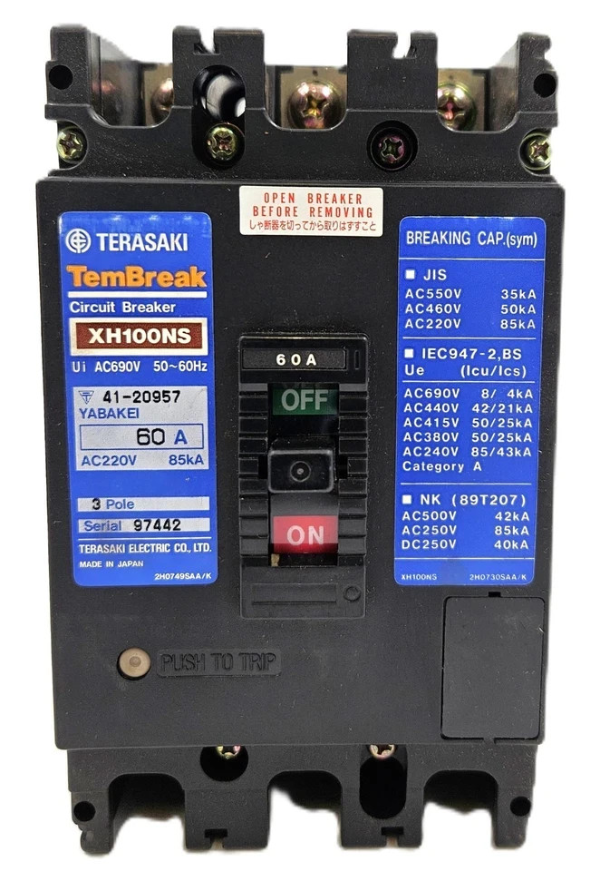 TERASAKI TEMBREAK XH100NS CIRCUIT BREAKER 60AMP 3POLES FAST SHIPPING