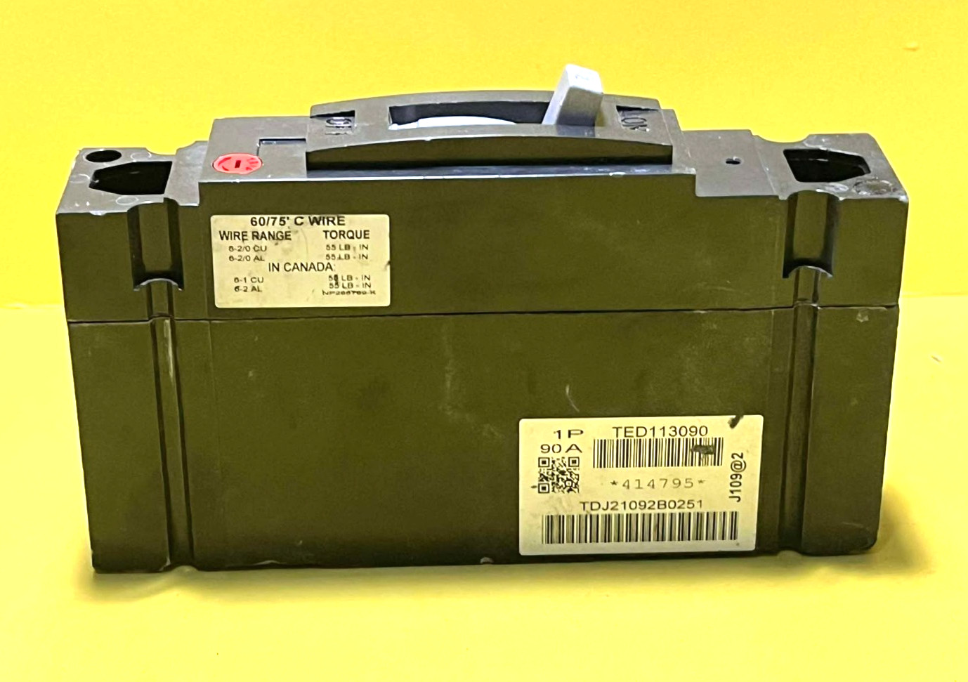 ⚡VIEW PHOTOS⚡GENERAL ELECTRIC GE TED113090 277VAC/125VDC 90A 1-P CIRCUIT BREAKER