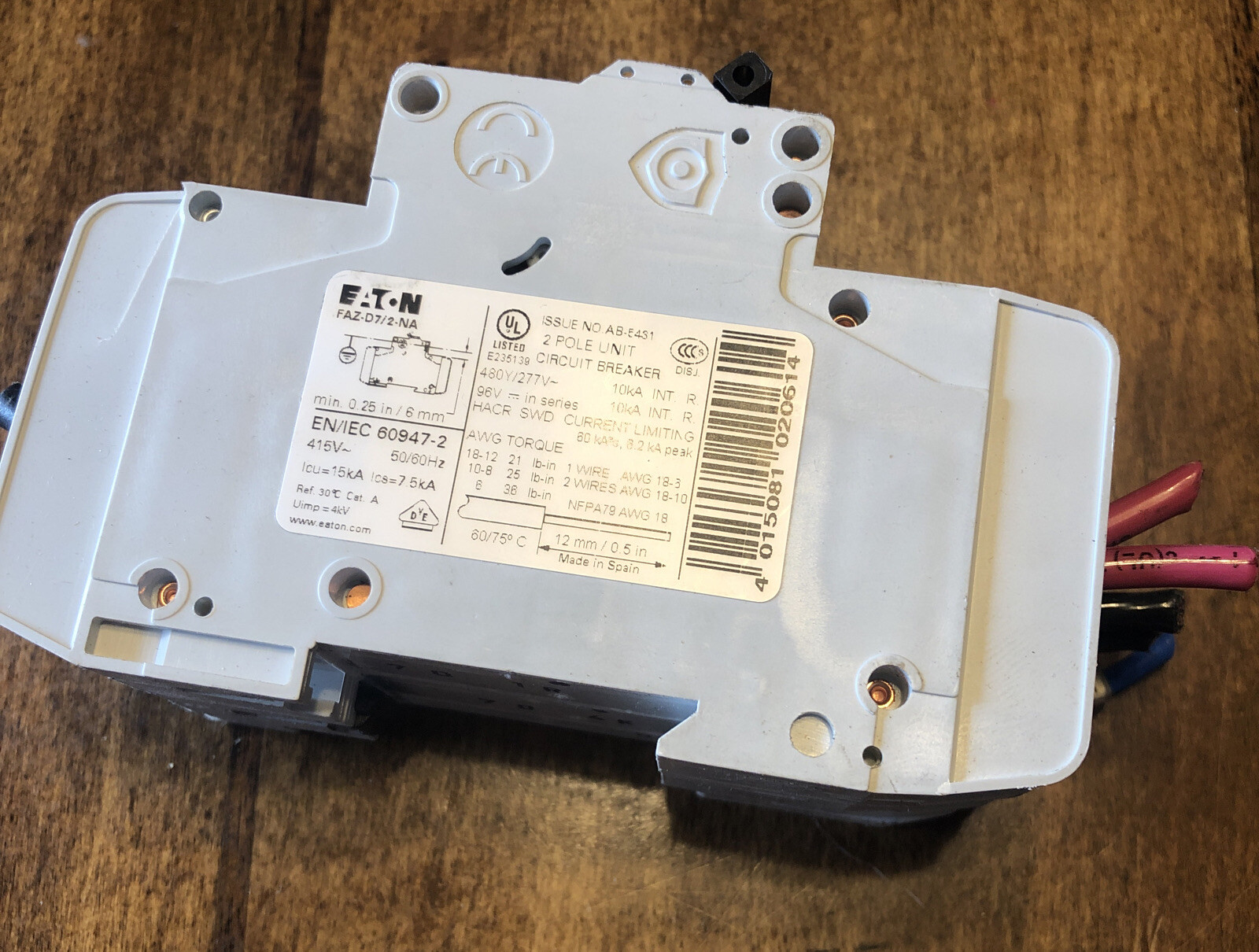 🔥🔥🔥Eaton FAZ-D7/2-NA DIN Rail Breaker 2P Z-IHK-NA 50/60Hz