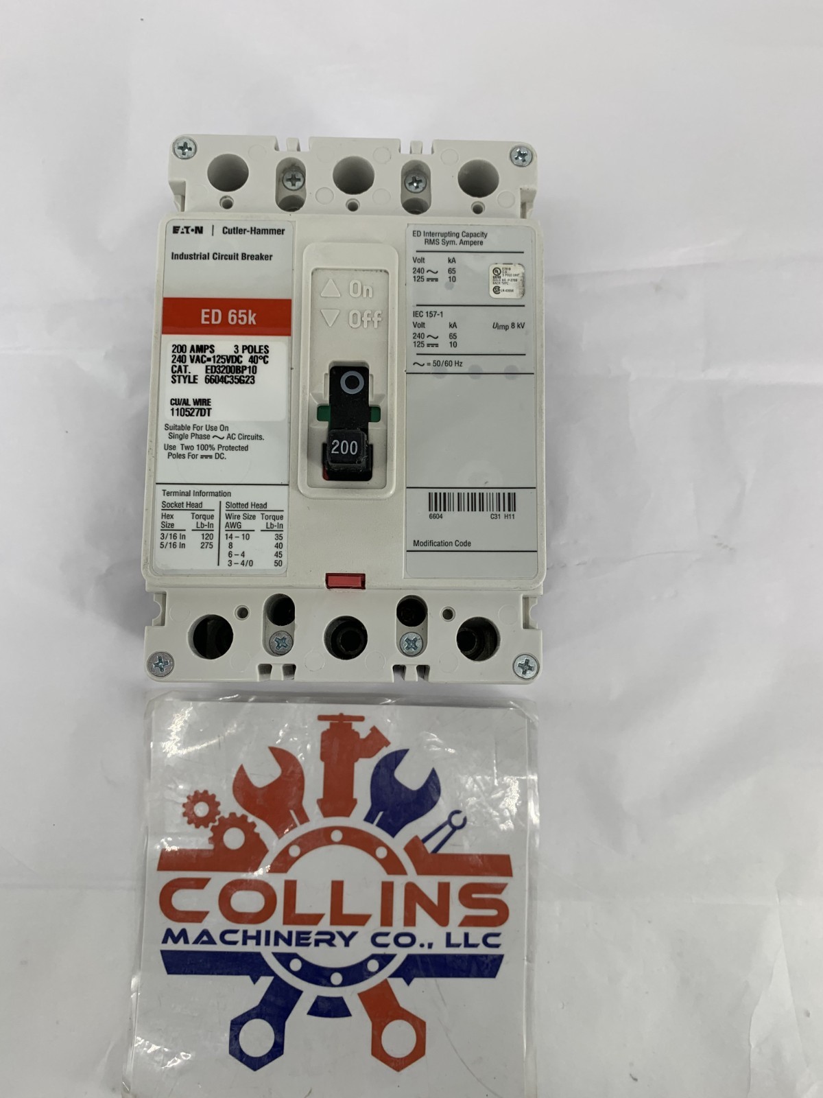 Eaton Cutler-Hammer ED3200 200A 3P 240VAC 125VDC Molded Case Circuit Breaker