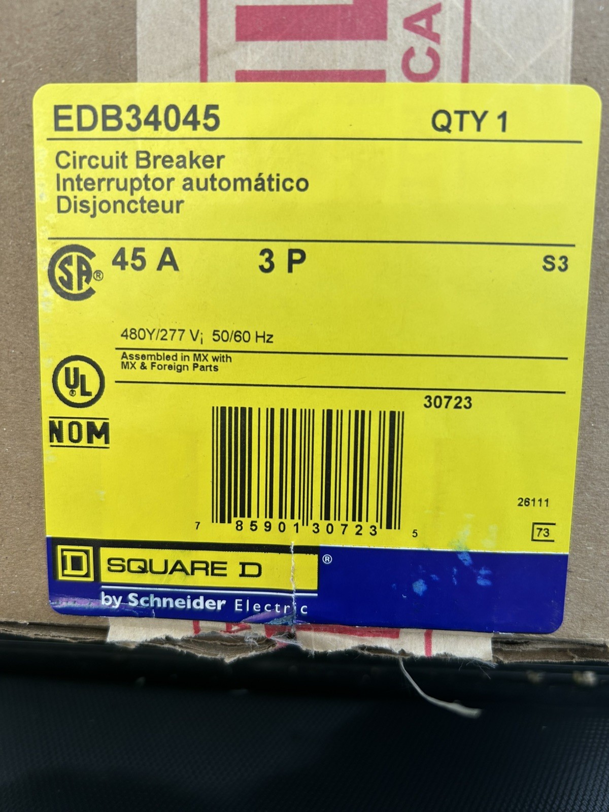 EDB34045 – Schneider Electric (Square D) 3-Pole 45 A 480Y/277 V AC Bolt-On Circu
