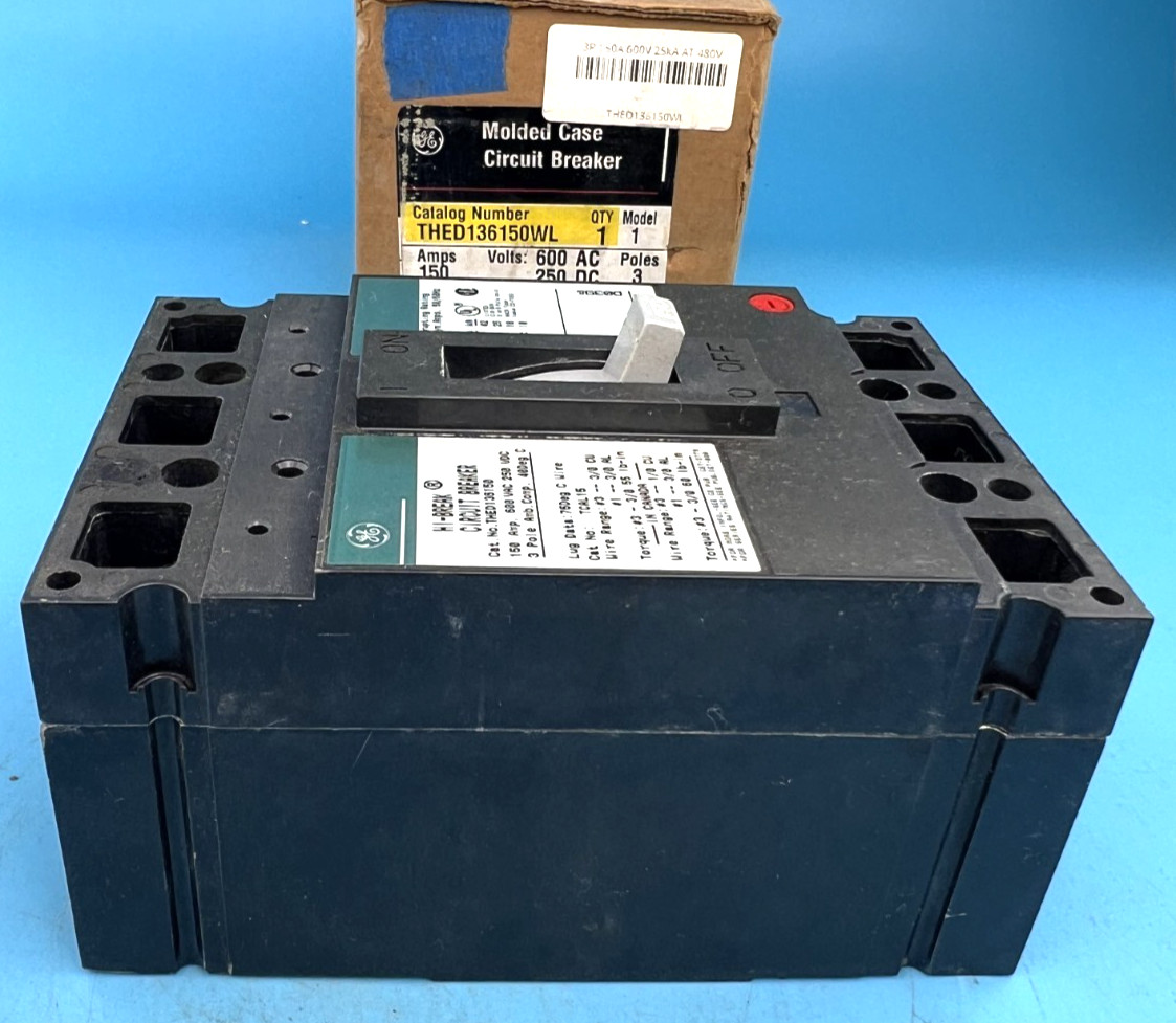 GE THED136150WL 150 Amp 3 Pole Molded Case Circuit Breaker 600V 150A — Brand New