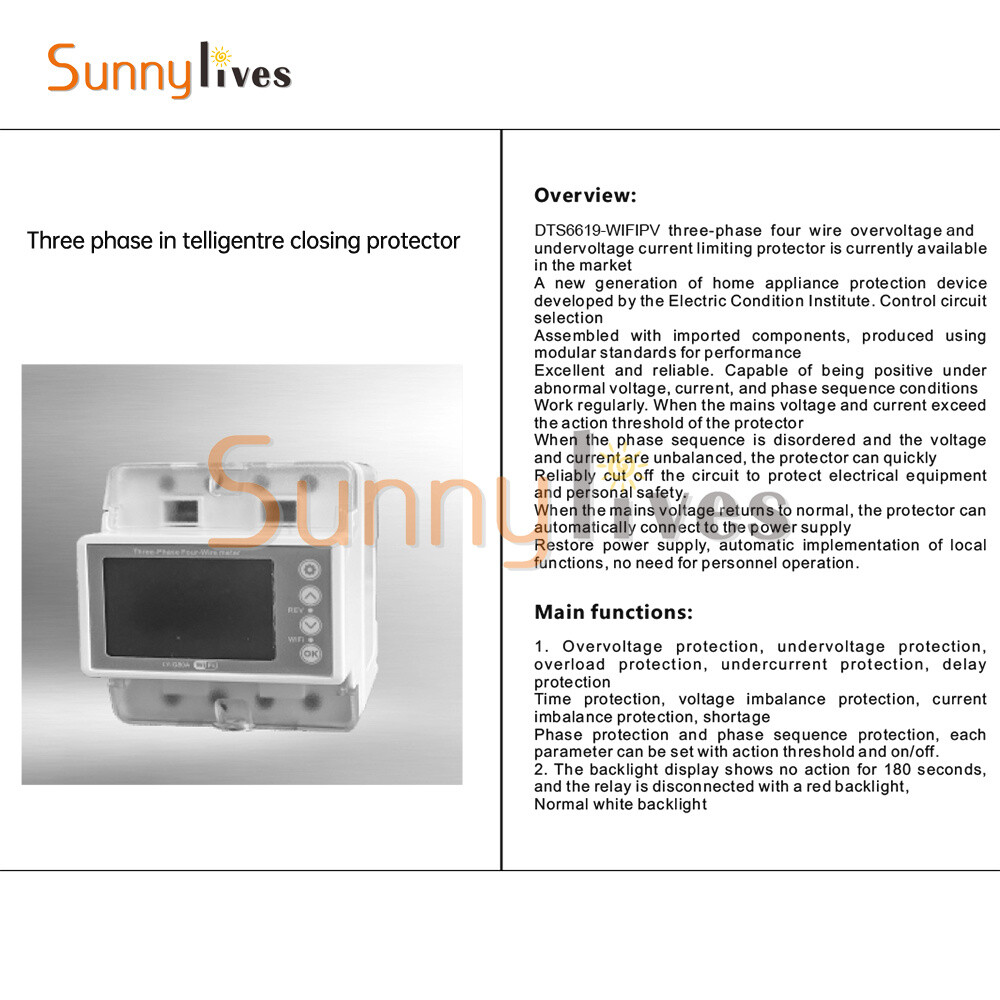 3-phase Tuya WiFi Overload Time Delay Energy Meter Limit Circuit Breaker 100A