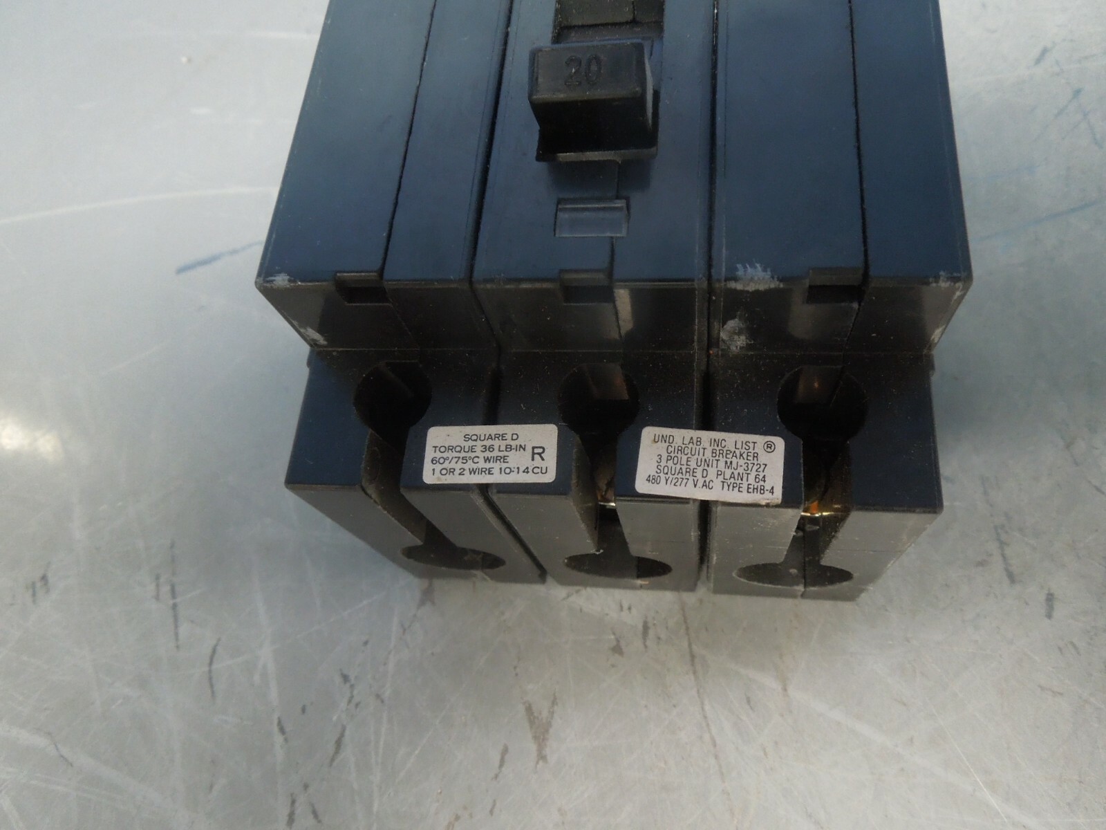 Square D EHB34020 20A 3P 480V 50/60Hz Circuit Breaker Type EHB-4 Used