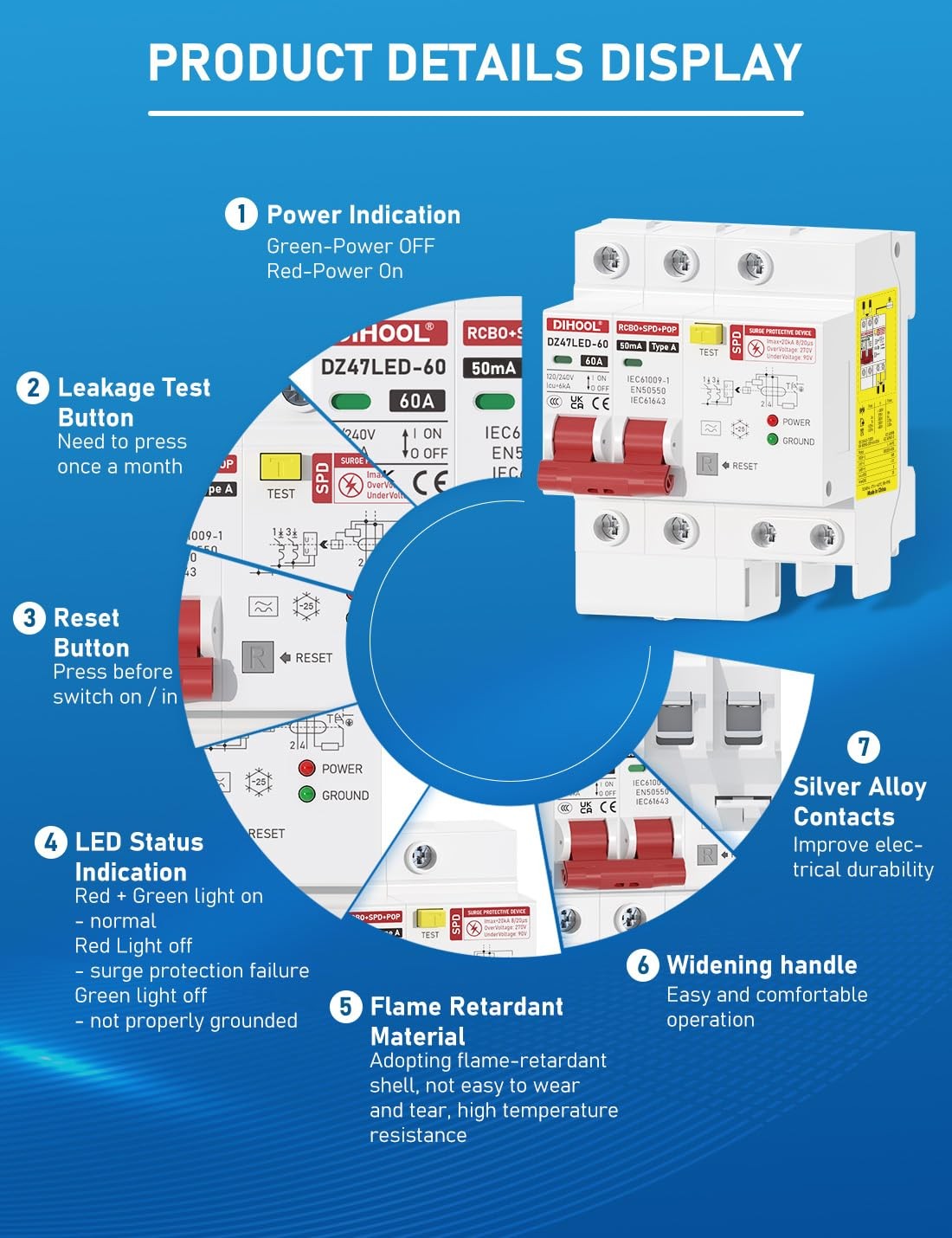 DIHOOL 60 Amp GFCI Breaker with Surge Protector, 60A Ground Fault Circuit…