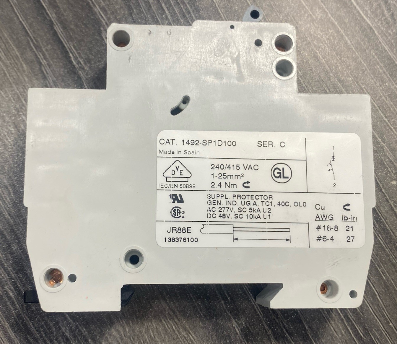Allen Bradley 1492-SP1D100 Ser C Circuit Breaker 1 Pole 10 Amp 240/415VAC