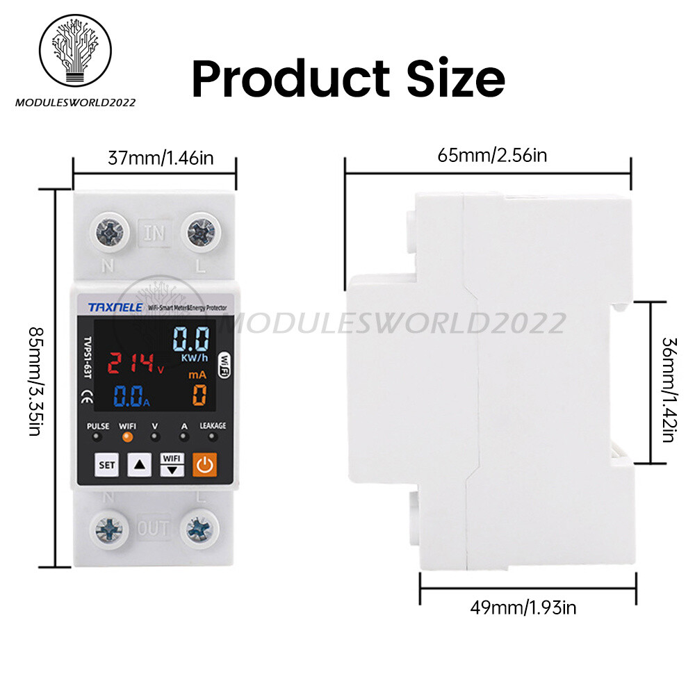 Tuya WIFI Smart Power Protector Overvoltage Leakage Protection Energy Meter