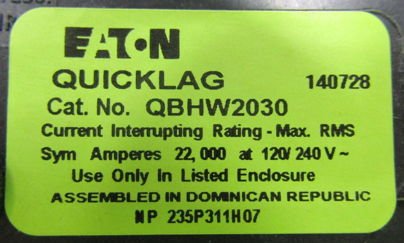🤓 EATON 30 AMP CIRCUIT BREAKER 240 VAC 2 POLE QBHW2030
