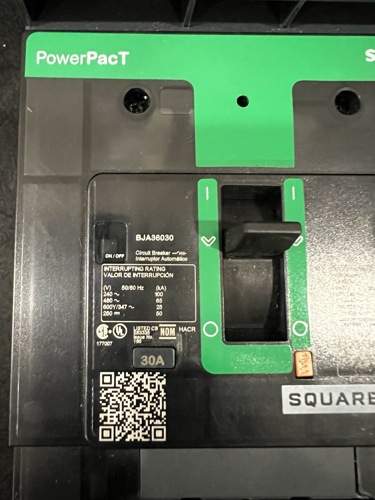 NEW SQUARE D BJA36030 ILINE POWERPACT CIRCUIT BREAKER 30 A 3P 65kA@480V TMF