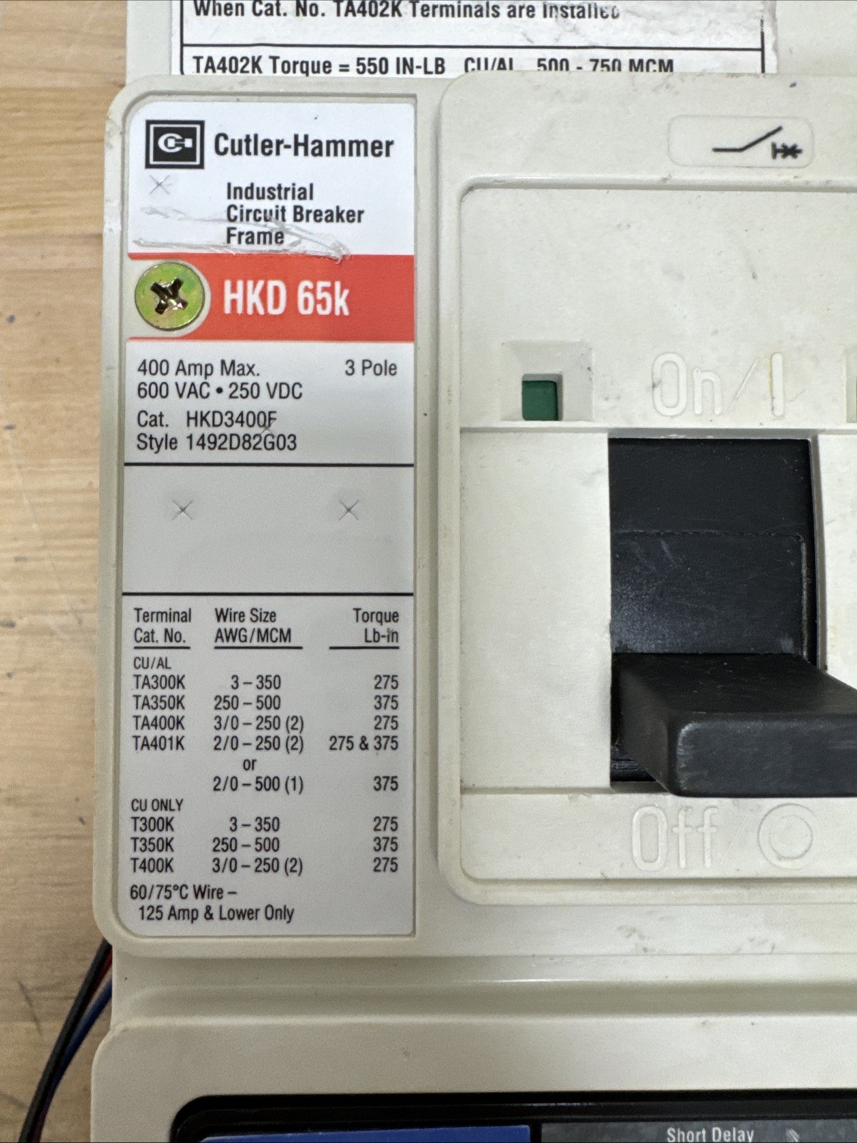 EATON CUTLER HAMMER HKD3400F KES3400LSI 3 POLE 400 AMP 480v CIRCUIT BREAKER