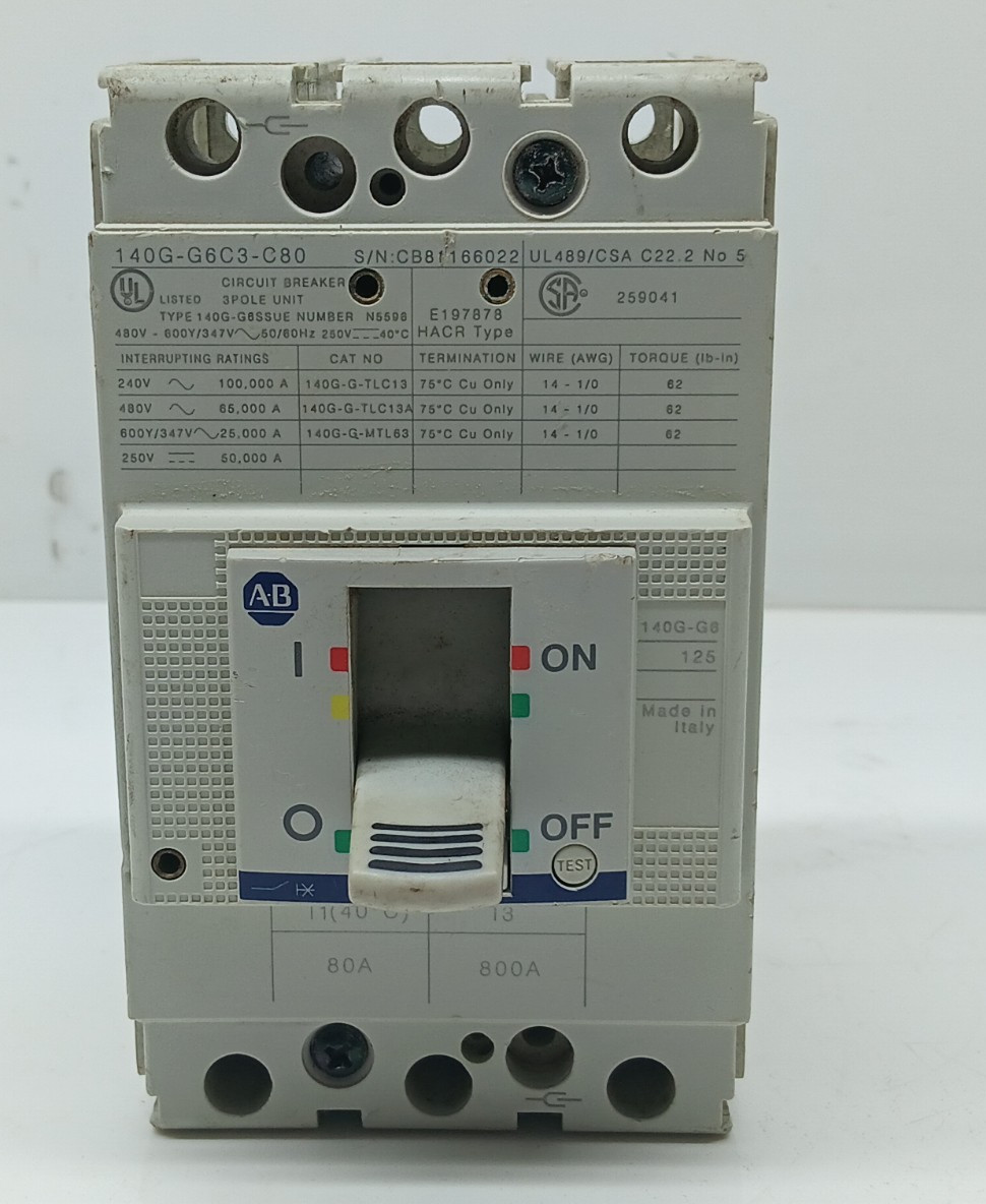USED ALLEN BRADLEY 140G-G6C3-C80A SER A. CIRCUIT BREAKER 3 POLE 80 AMPS / LOT OF
