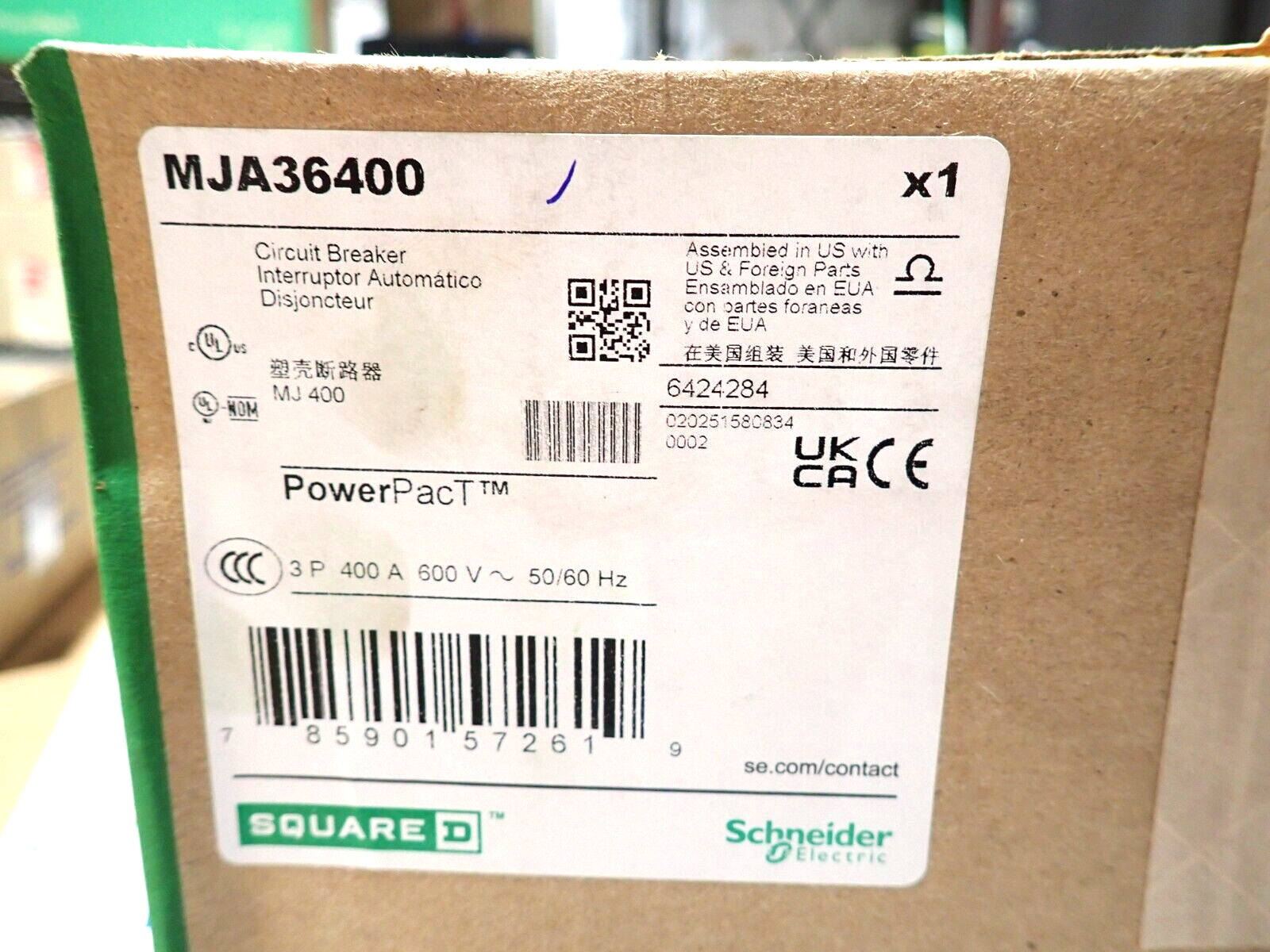 New Square D PowerPact MJA36400 3 Pole 400 Amp 600 Volt I-Line Circuit Breaker