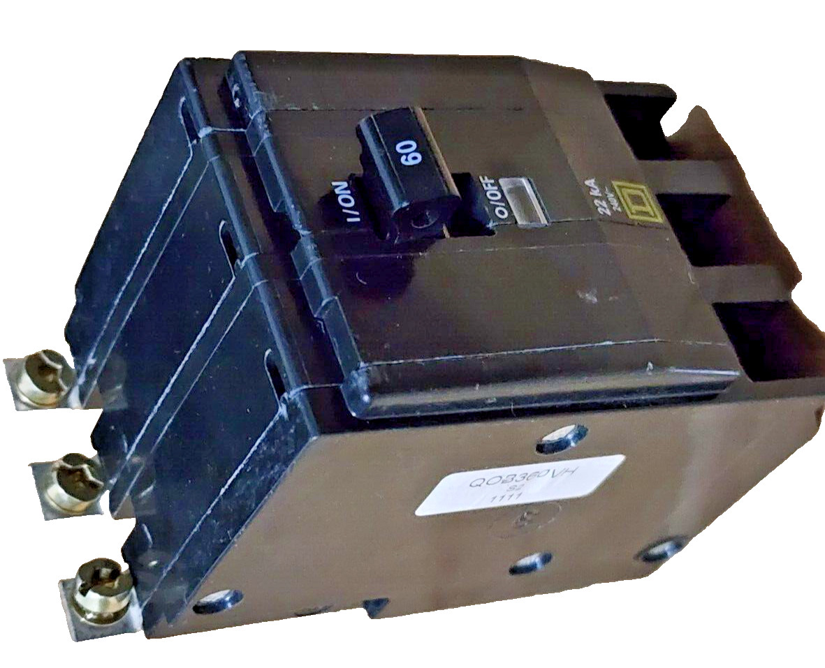 Square D QOB360VH, 3 Pole, 60 Amp, 22kA, Bolt-On Circuit Breaker 240Vac
