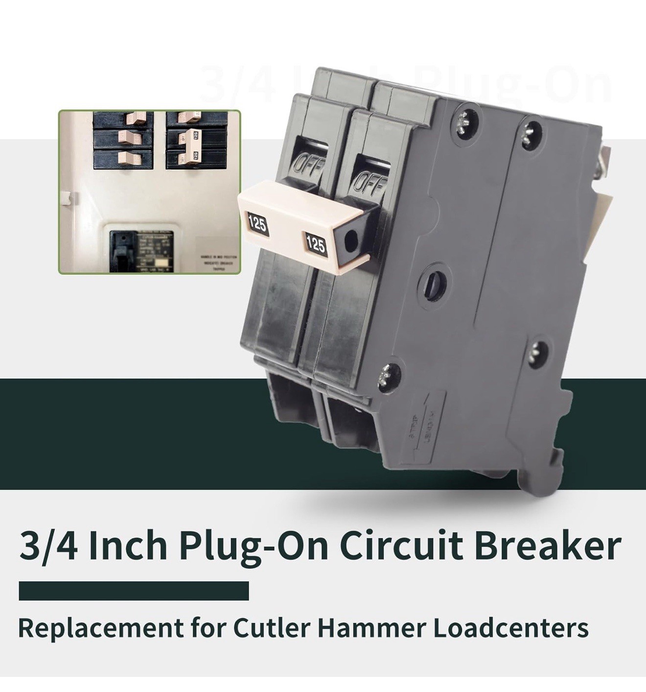 2-Pole 125 Amp Circuit Breaker Compatible OEM Load Centers 3/4-inch Plug NEW