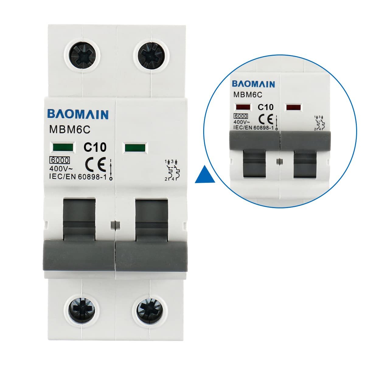 Miniature Circuit Breaker DZ47-63 C10 AC 230V 400V 10Amp 2 Pole DIN Rail Moun…