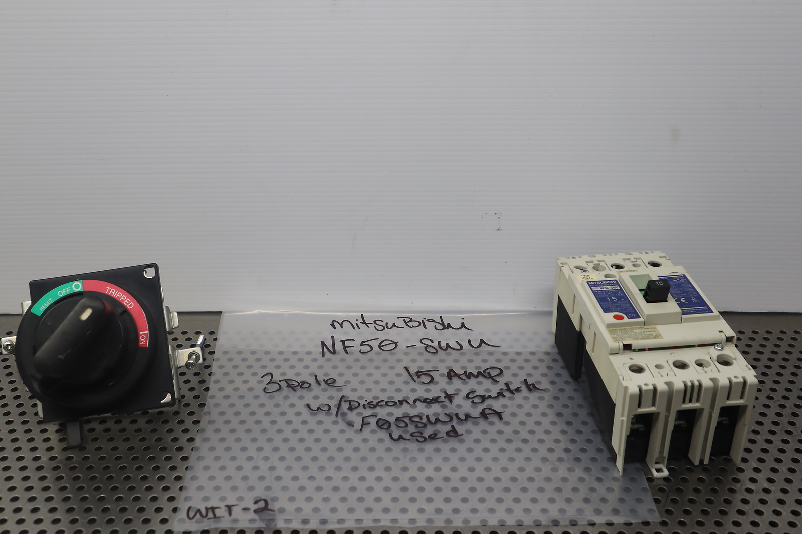 Mitsubishi NF50-SWU 15A No-Fuse Breaker 3-Pole 240VAC W/ F05SWUA Handle Used