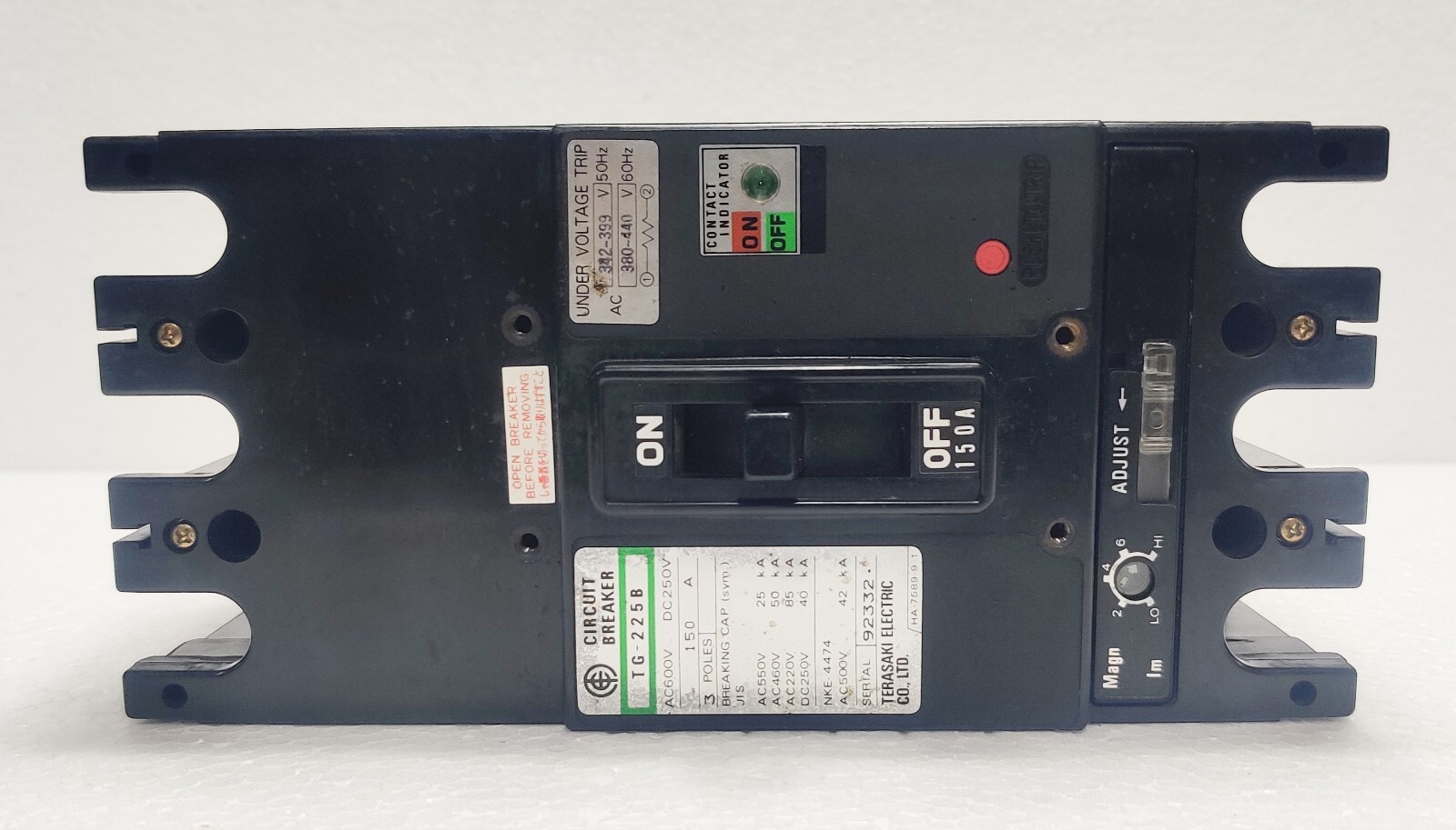 Terasaki Circuit Breaker TG-225B AC600V DC250V 150A 3 POLES