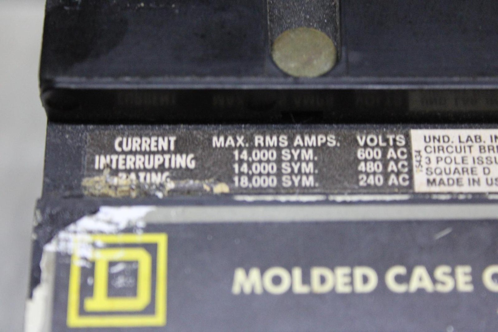 SQUARE D I-LINE CIRCUIT BREAKER FA36100 100 AMP 600 VOLT 3-POLE