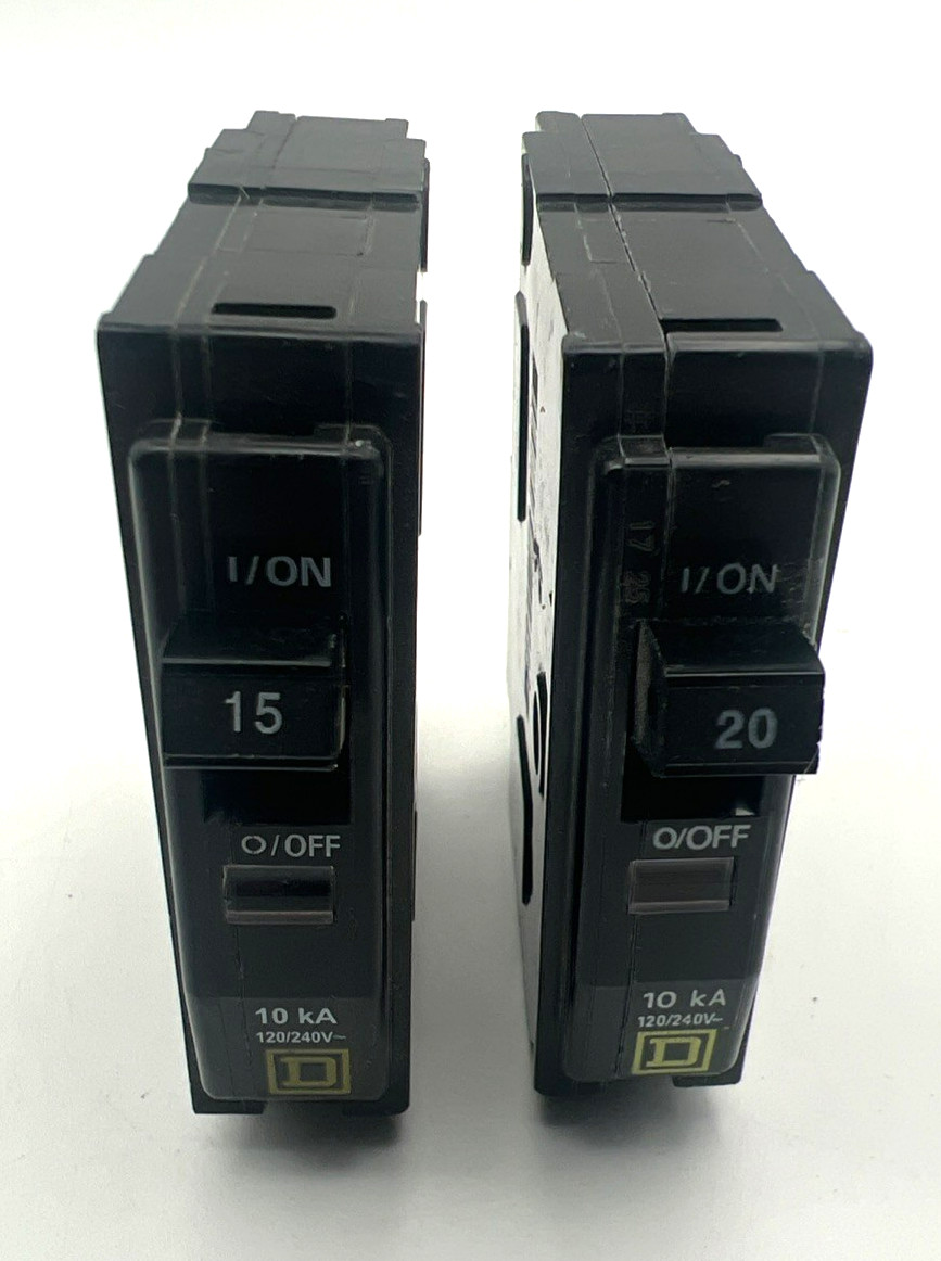 LOT OF 2 Square D QO Circuit Breakers 1-QO115 15A and 1-QO120 20A