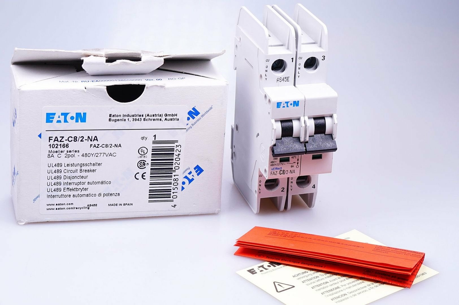 EATON FAZ-C8/2-NA 102166 8A C 2-Pin Switch – 480Y/277VAC ORIGINAL PACKAGING, NEW