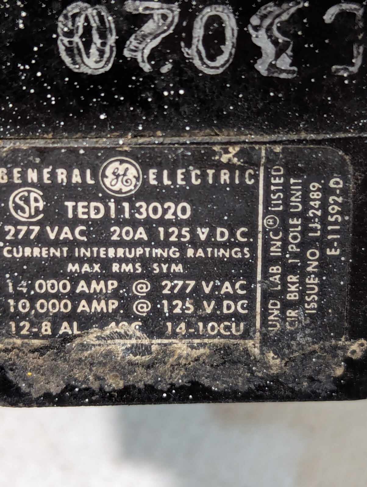 Lot of 3 General Electric TED113020 Circuit Breaker 1-Pole, 20Amp, 277VAC/125VDC