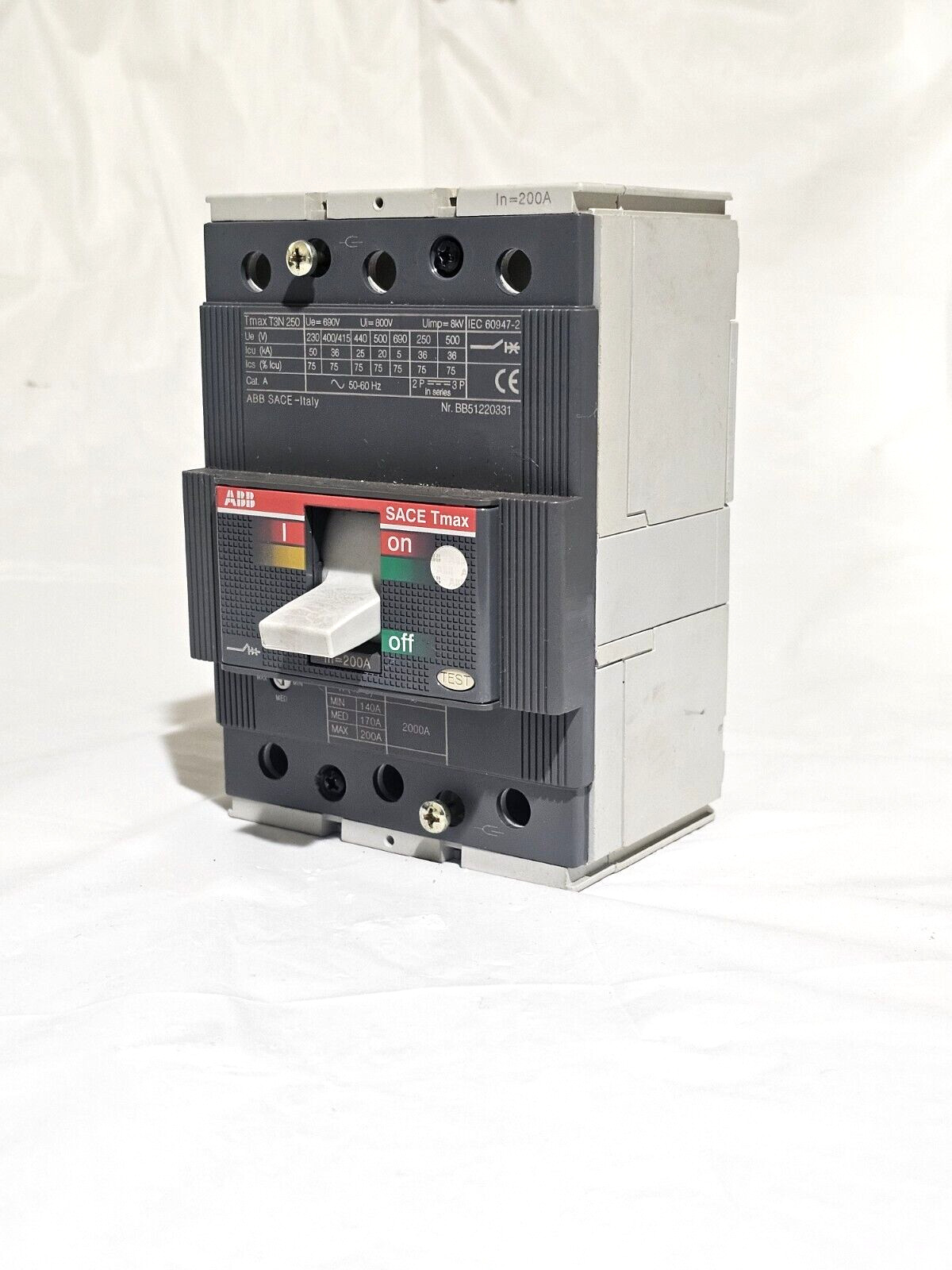 ABB SACE Tmax T3N 250 Circuit Breaker 200A ICE 60947 – 2