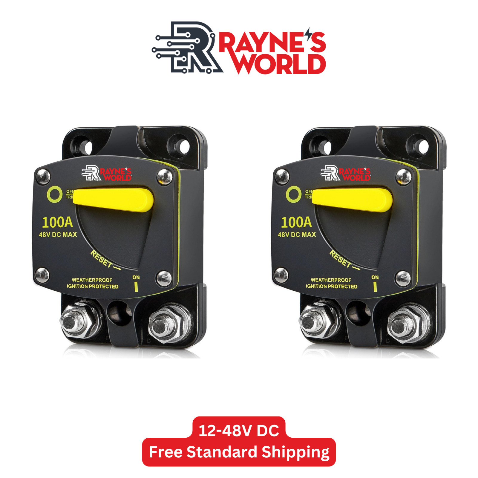 2 PACK 100 Amp 12-48V DC Circuit Breaker Heavy Duty Cars/Boats/Solar/Inverter/RV