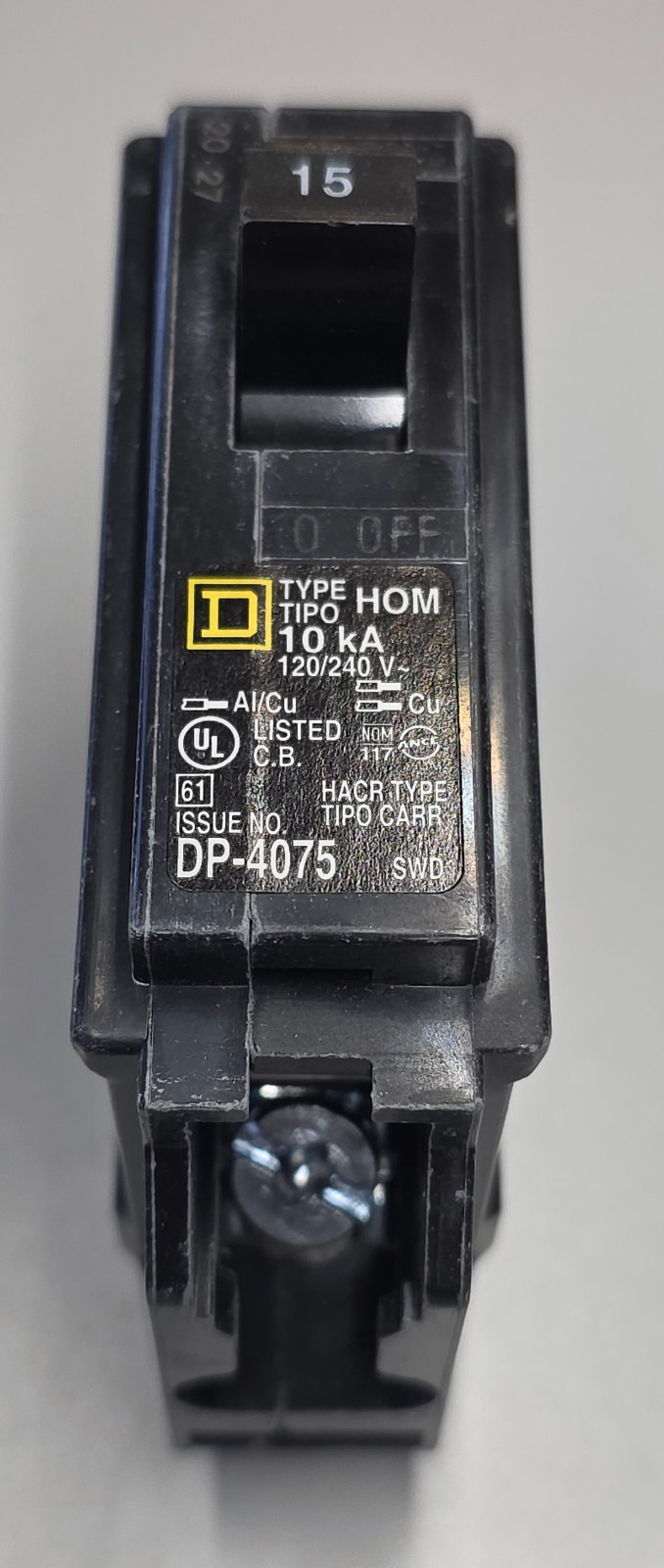 Square D HOM115CP 15A Circuit Breaker Single Pole 120/240V 50/60Hz