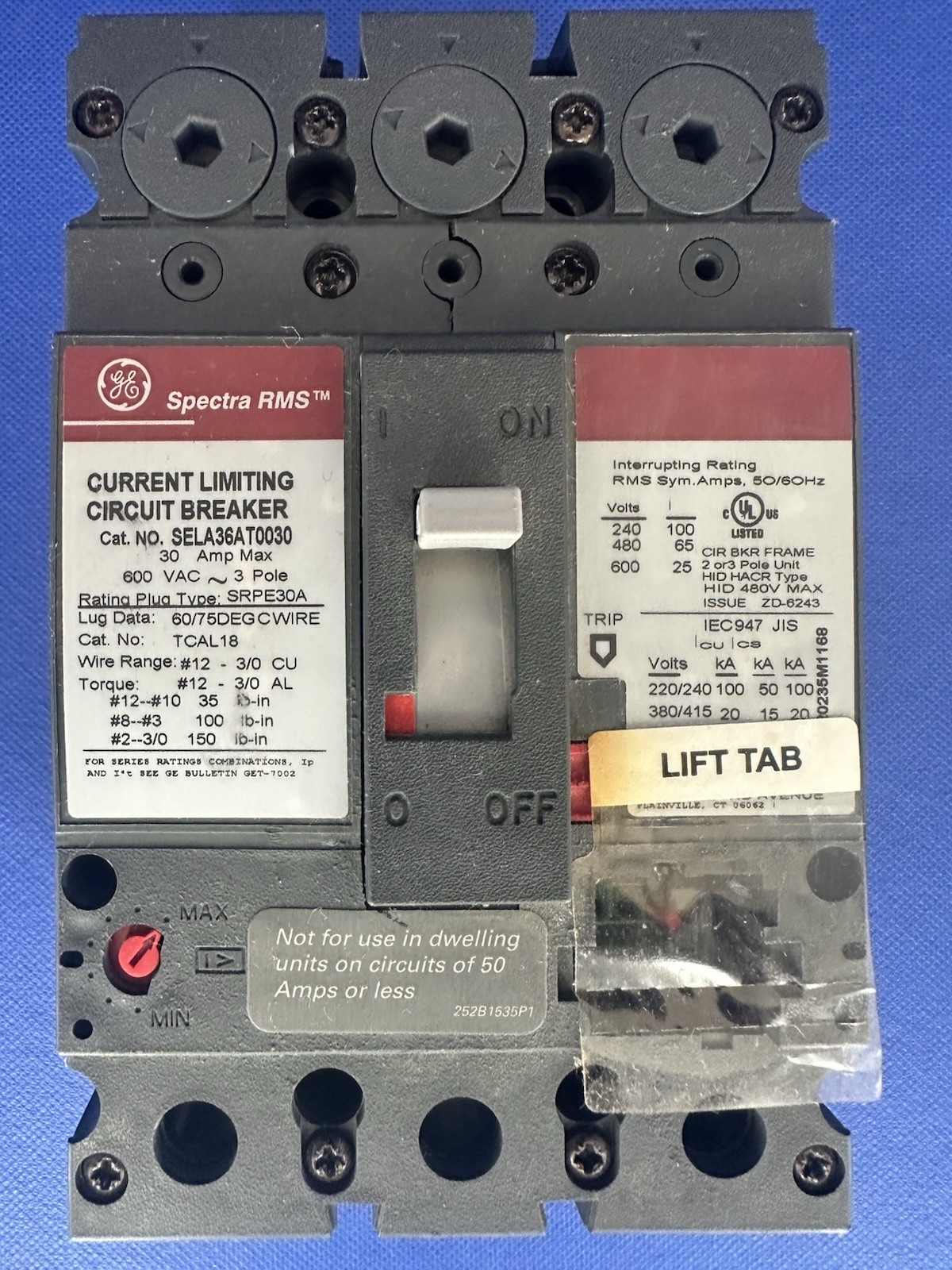 GE Spectra 30A 600V Molded Case Circuit Breaker