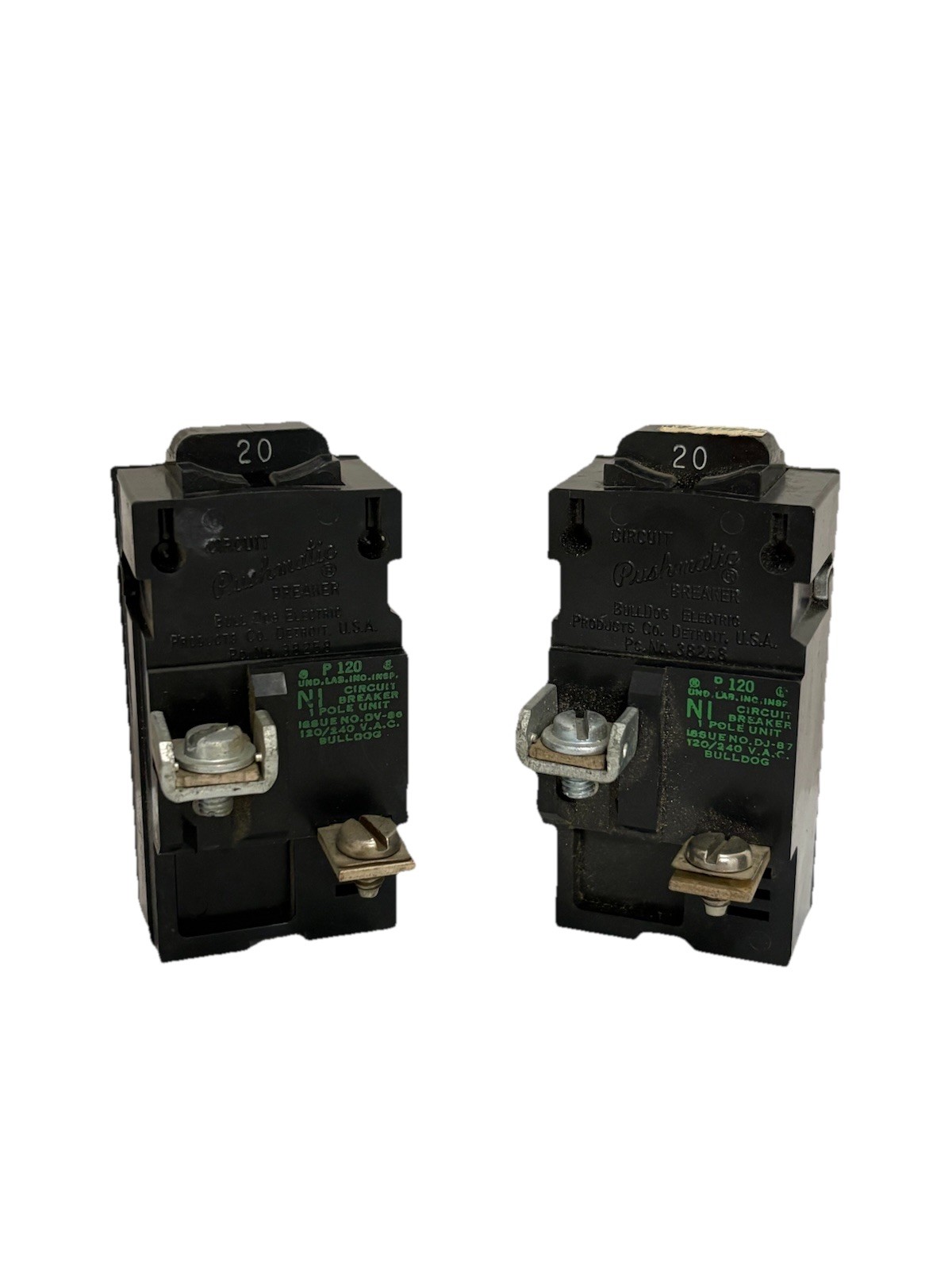 (Lot Of 2) Pushmatic Bulldog P120 20 Amp 120/240 VAC Circuit Breaker