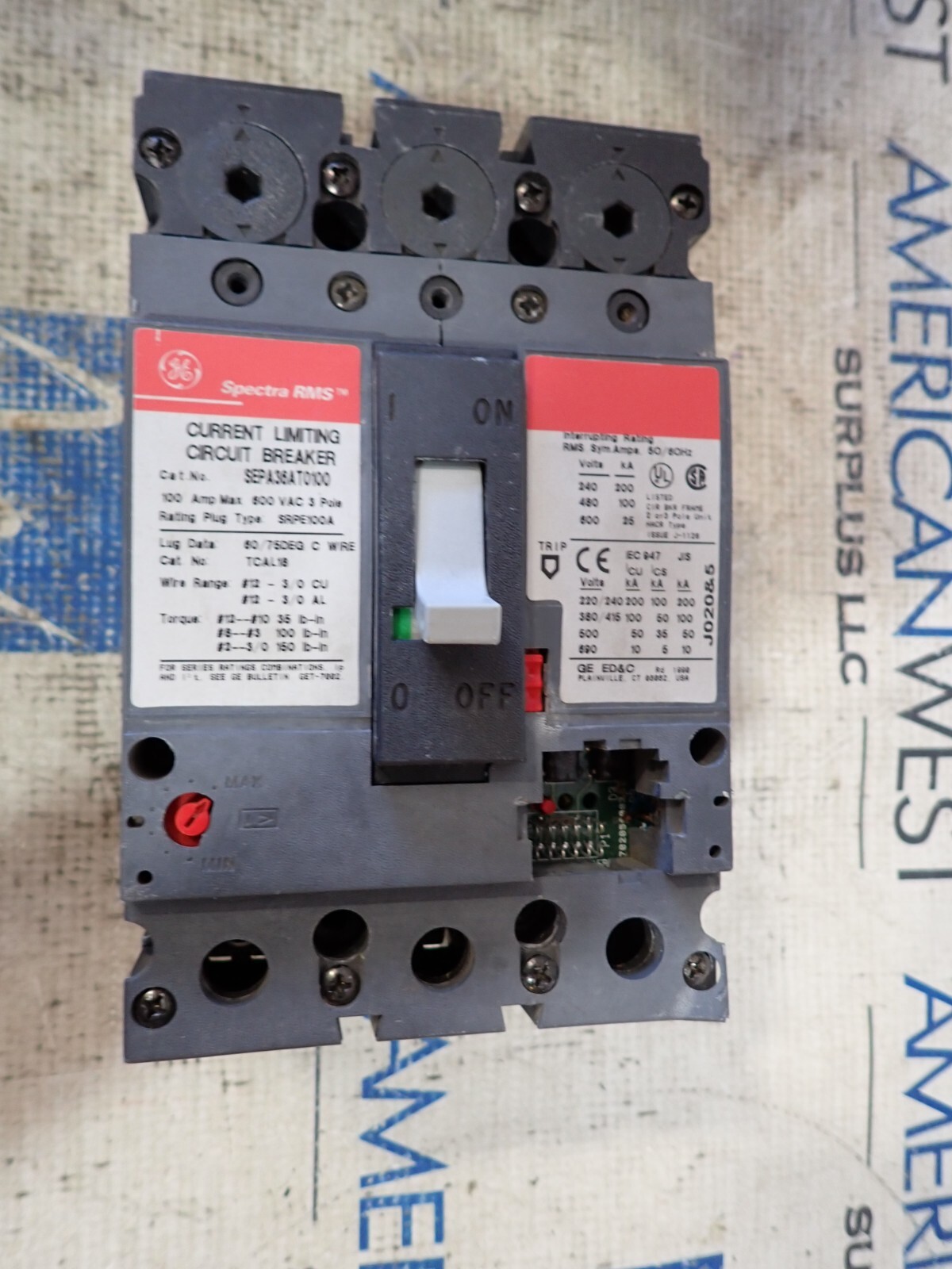 GE SPECTRA SEPA36AT0100 100 amp 100kA@480v 3 pole Circuit Breaker -TESTED