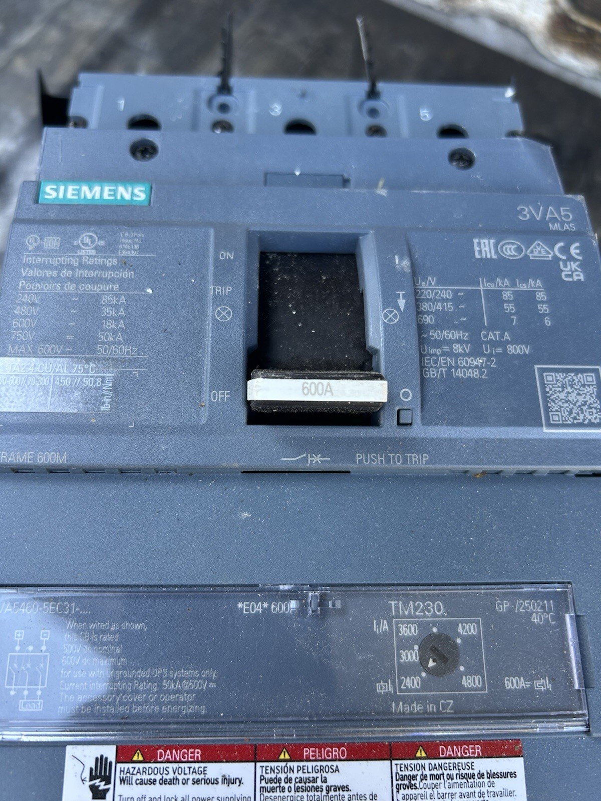 Siemens 600a Main Breaker 3VA5460-5EC31