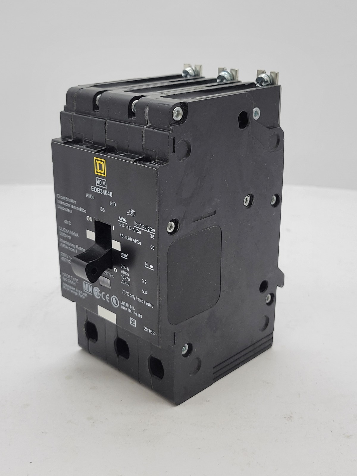Square D EDB34040 Bolt-On Circuit Breaker 40A 3P 480Y/277V 18KA EDB