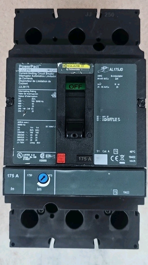 Square D JJL36175 Circuit Breaker 175A 3P 600V JJL 175 AMP 3 POLE