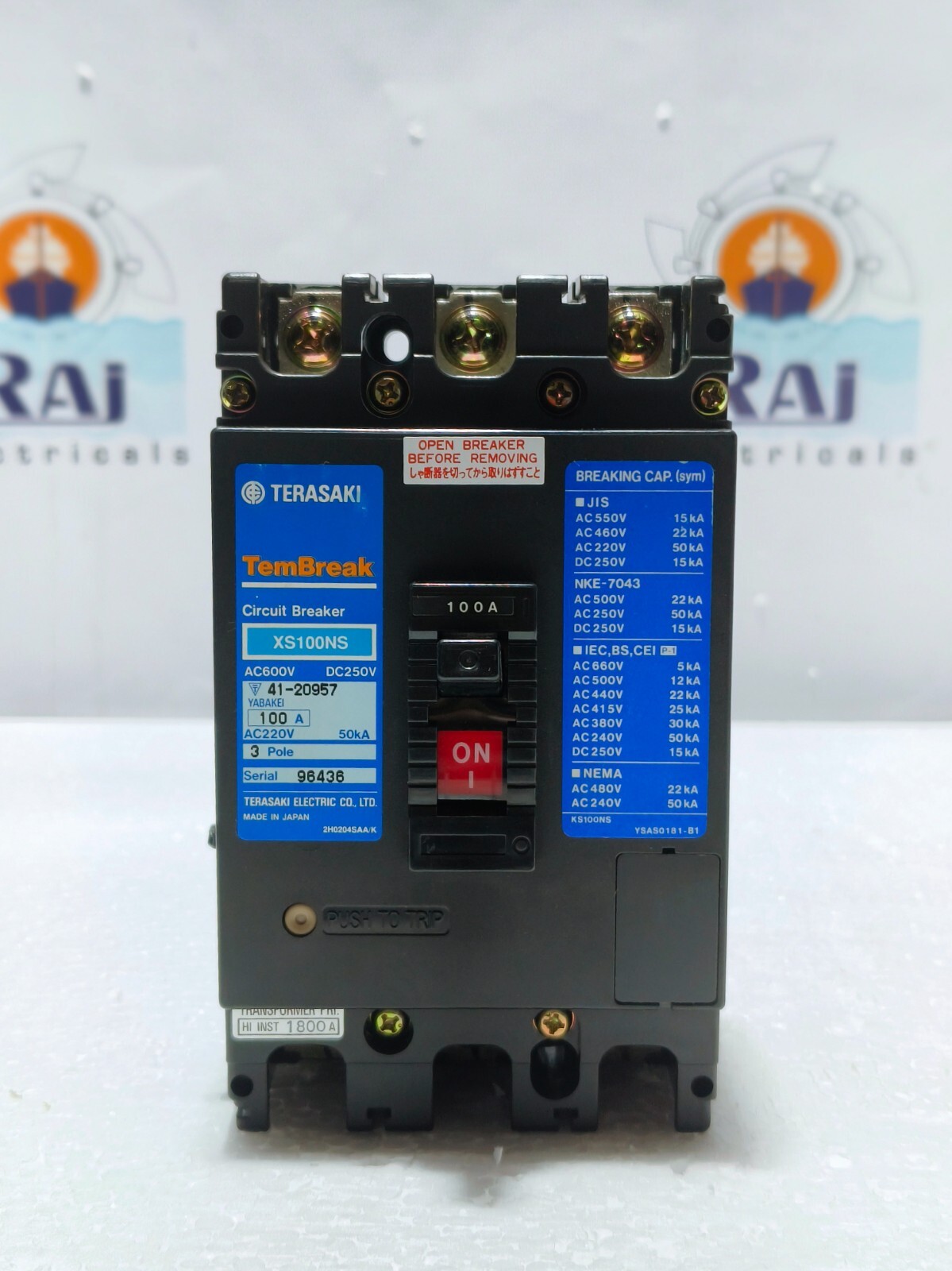 TERASAKI XS100NS 100 A (3 POLE) CIRCUIT BREAKER AC200-480V MCCB (Free Shipping)
