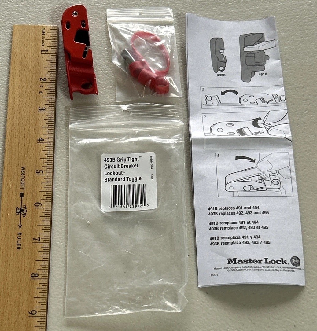Master Lock Red Electrical Box Circuit Breaker Lockout 493B Grip Tight – New
