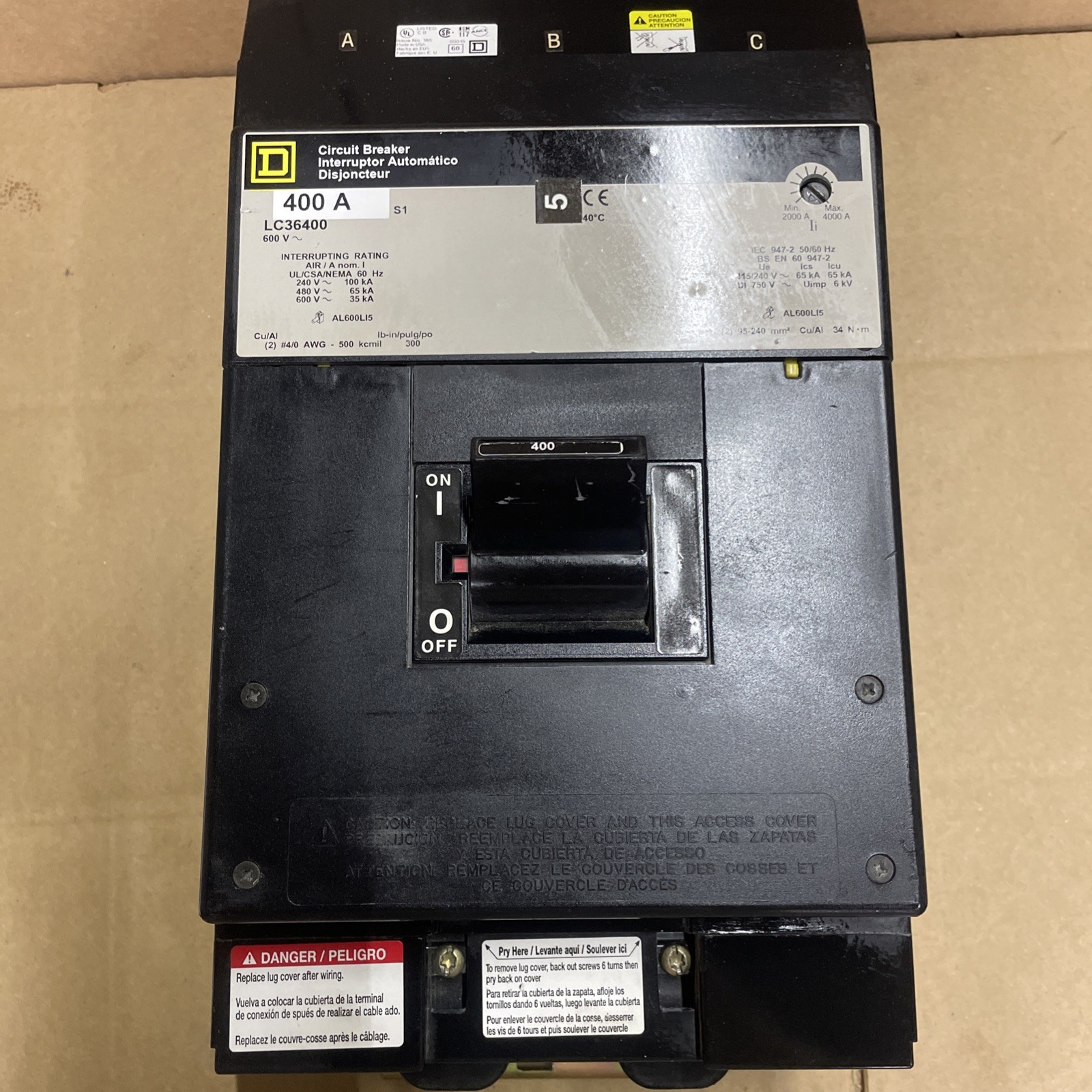 Square D LC36400 I-Line 400A 600V 3 Pole Molded Case Circuit Breaker