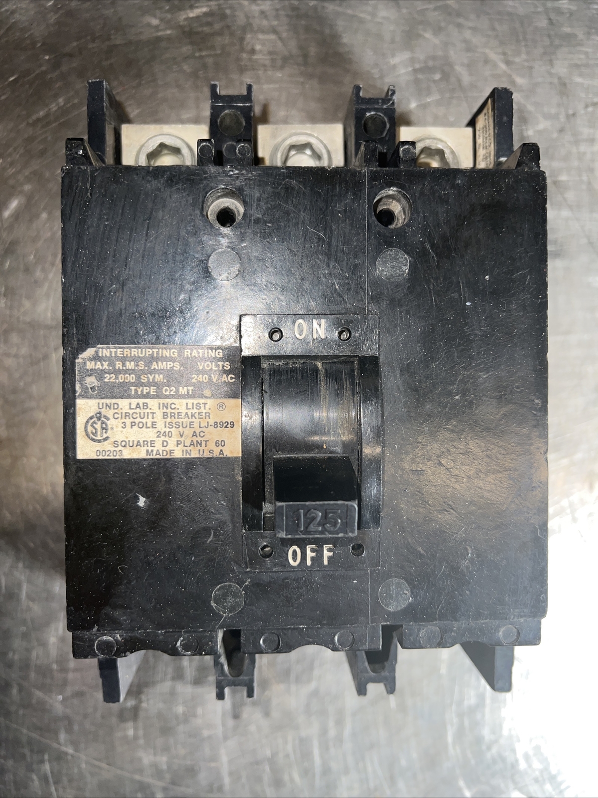 SQUARE D Q2M3125MTH 3 pole 125 amp 240V 22kA Q2MT Circuit Breaker