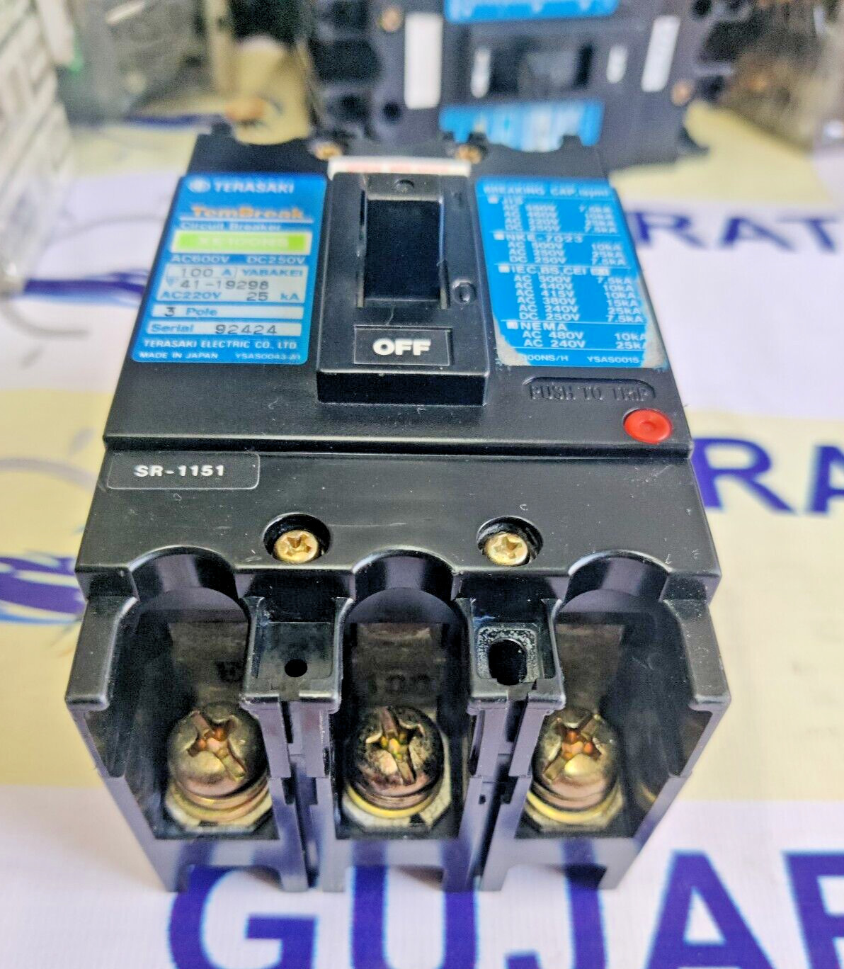 TERASAKI TEMBREAK XE100NS 100A 3POLE 25KA AC600V DC250V CIRCUIT BREAKER