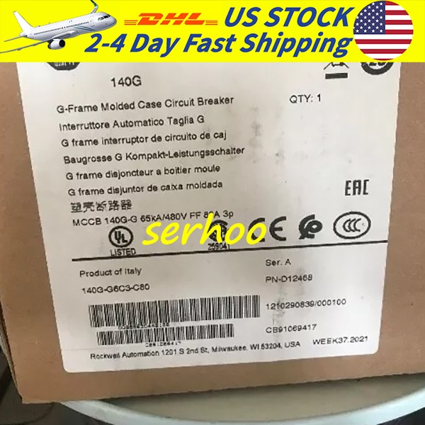 Factory Sealed Allen-Bradley 140G-G6C3-C80 Circuit Breaker 80A 3-Pole 480V