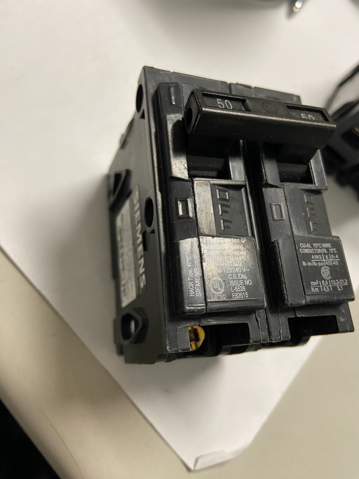 Siemens Q250 50Amp Double Pole Standard Trip Circuit Breaker Push In