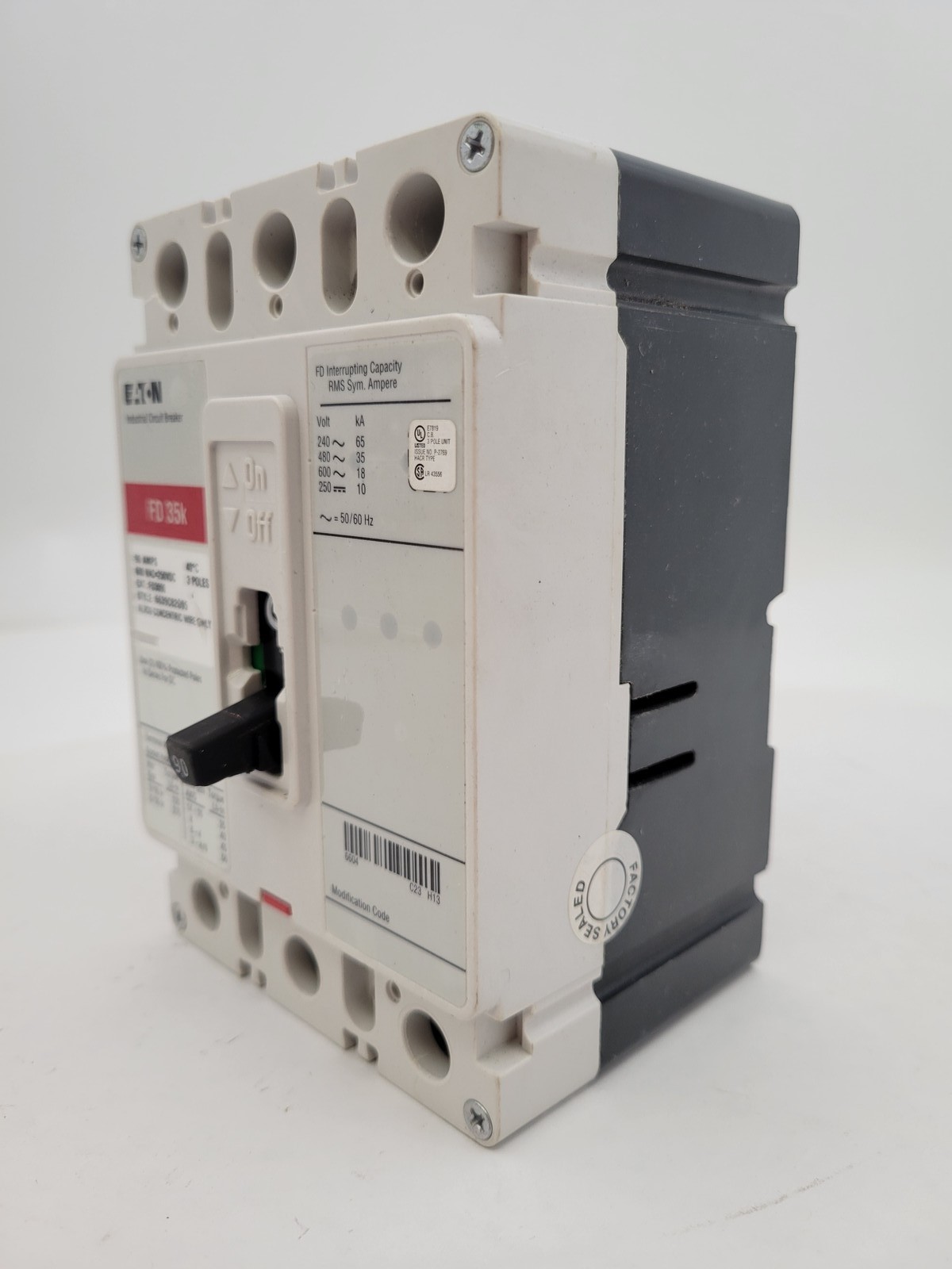 Eaton FD3090 Circuit Breaker 90A 3P 600V Red FD 35K