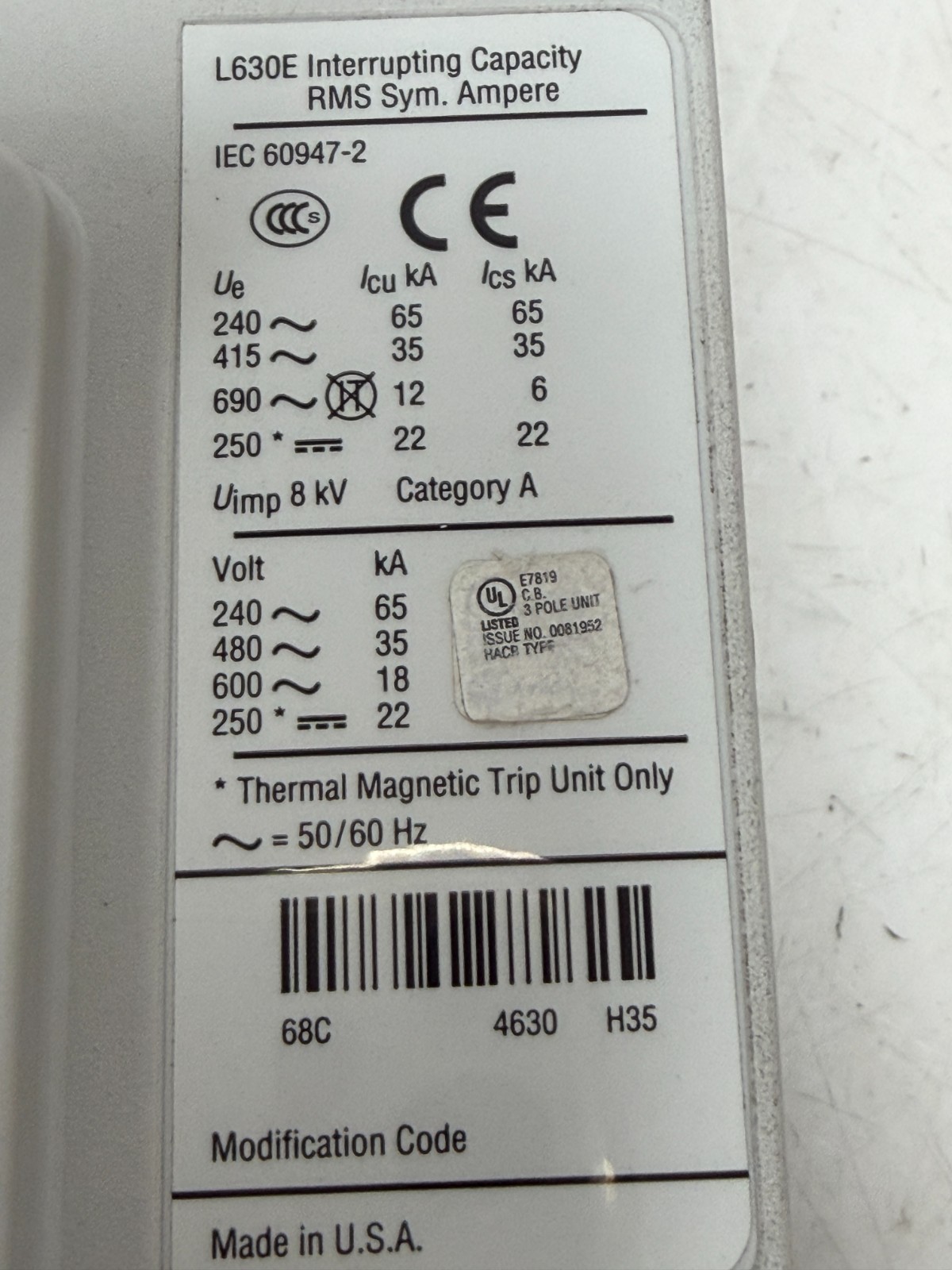 👀NEW EATON 600 AMP CIRCUIT BREAKER 600 VAC 3 POLE W/ 600 AMP TRIP LGE3630NN