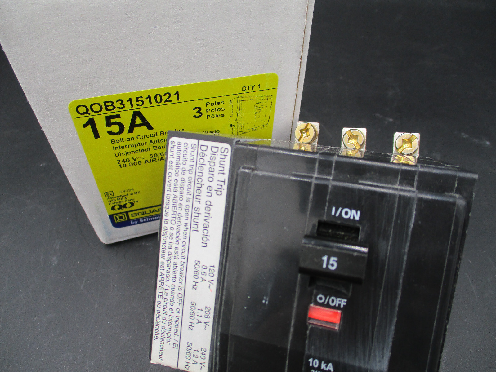 SQUARE D QOB315-1021 3-P 15A 120/240V SHUNT TRIP CIRCUIT BREAKER ‘SAMEDAY SHIP’