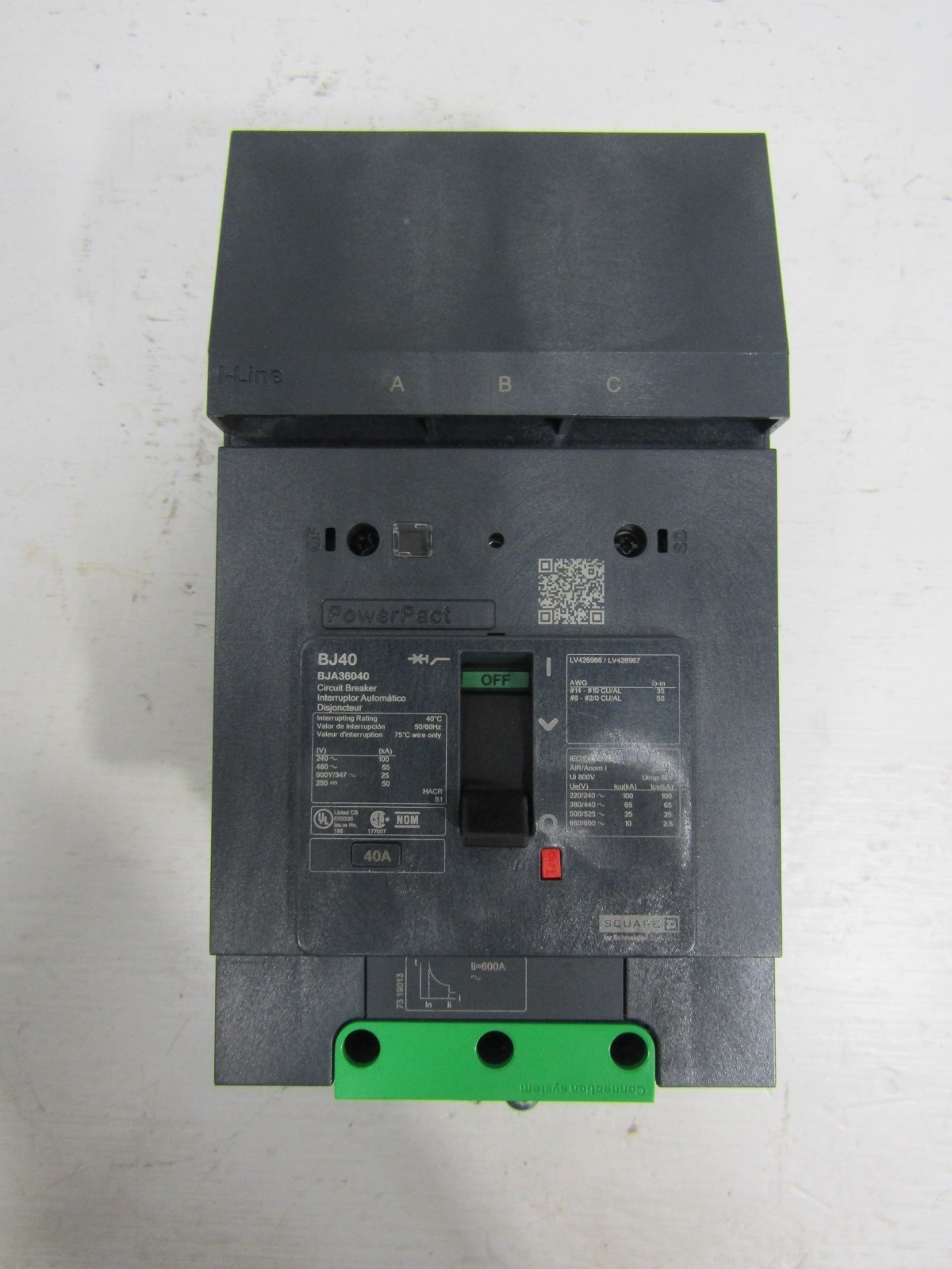 Square D BJA36040 40 Amp PowerPact I-Line Circuit Breaker 40A BJ40 New Take Out